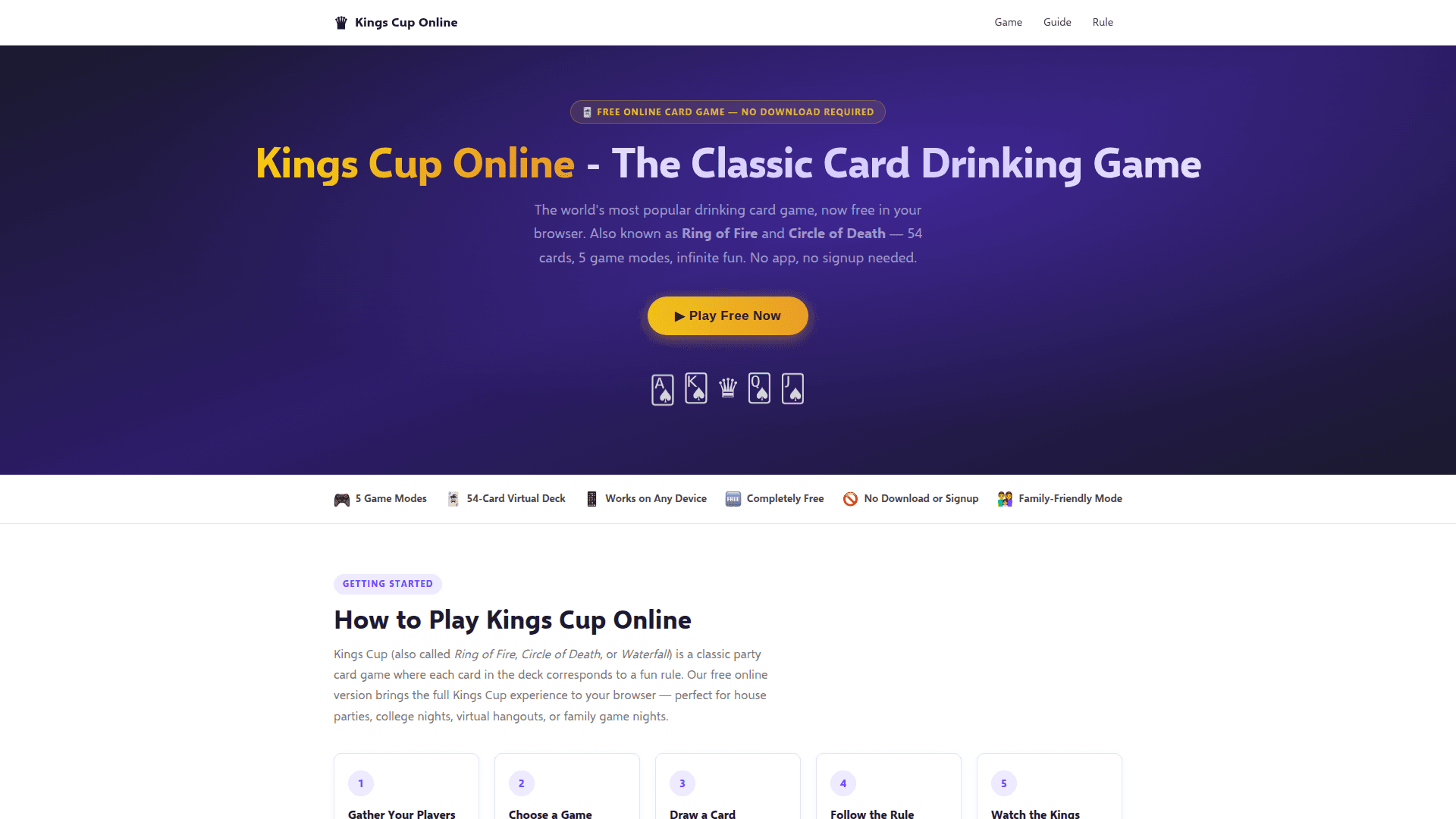 Kings Cup Online Game product preview for startup listing on Aura++