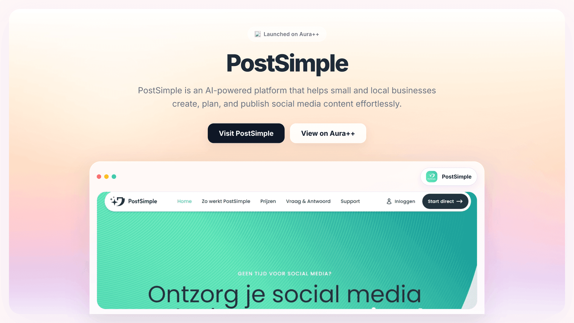 PostSimple launch story featured image on Aura++