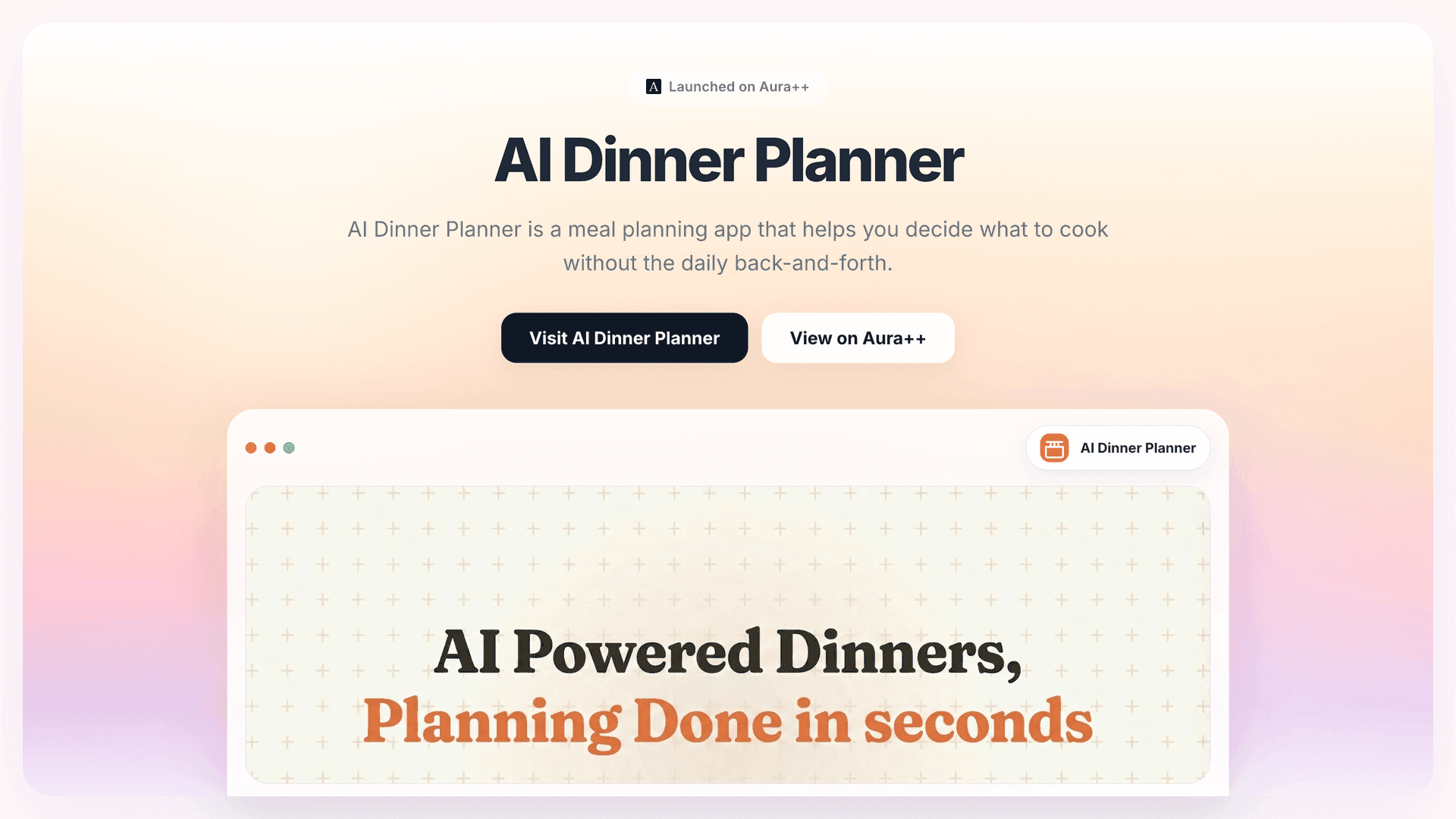 AI Dinner Planner launch story featured image on Aura++