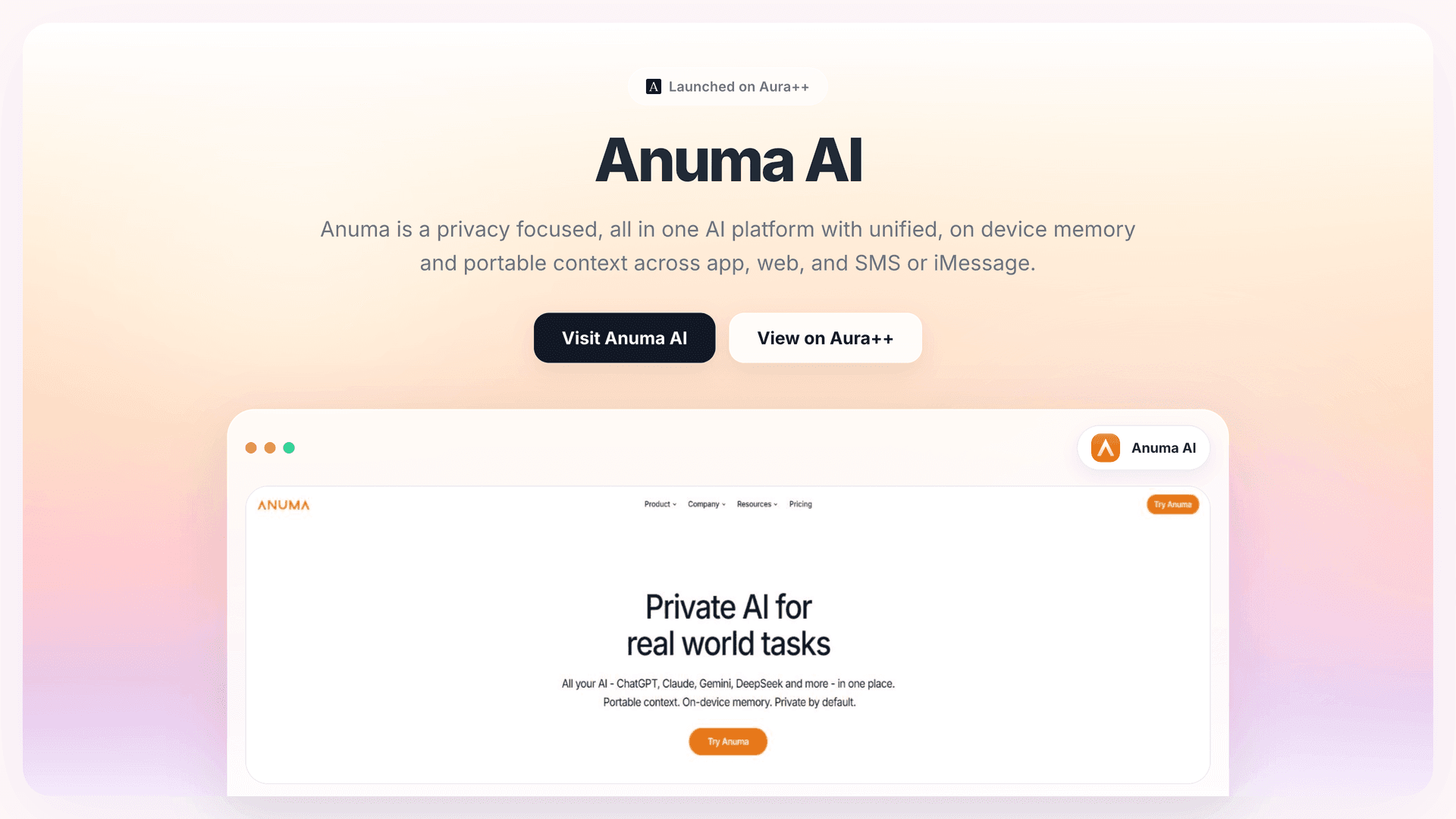 Anuma AI launch story featured image on Aura++
