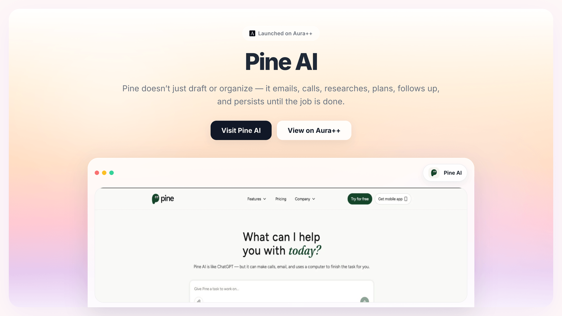 Pine AI launch featured image on Aura++