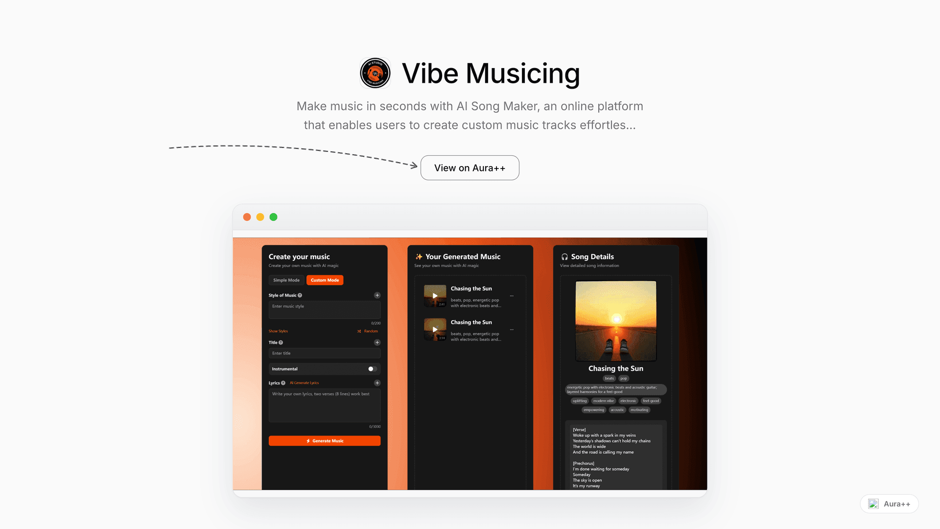 Vibe Musicing launch featured image on Aura++