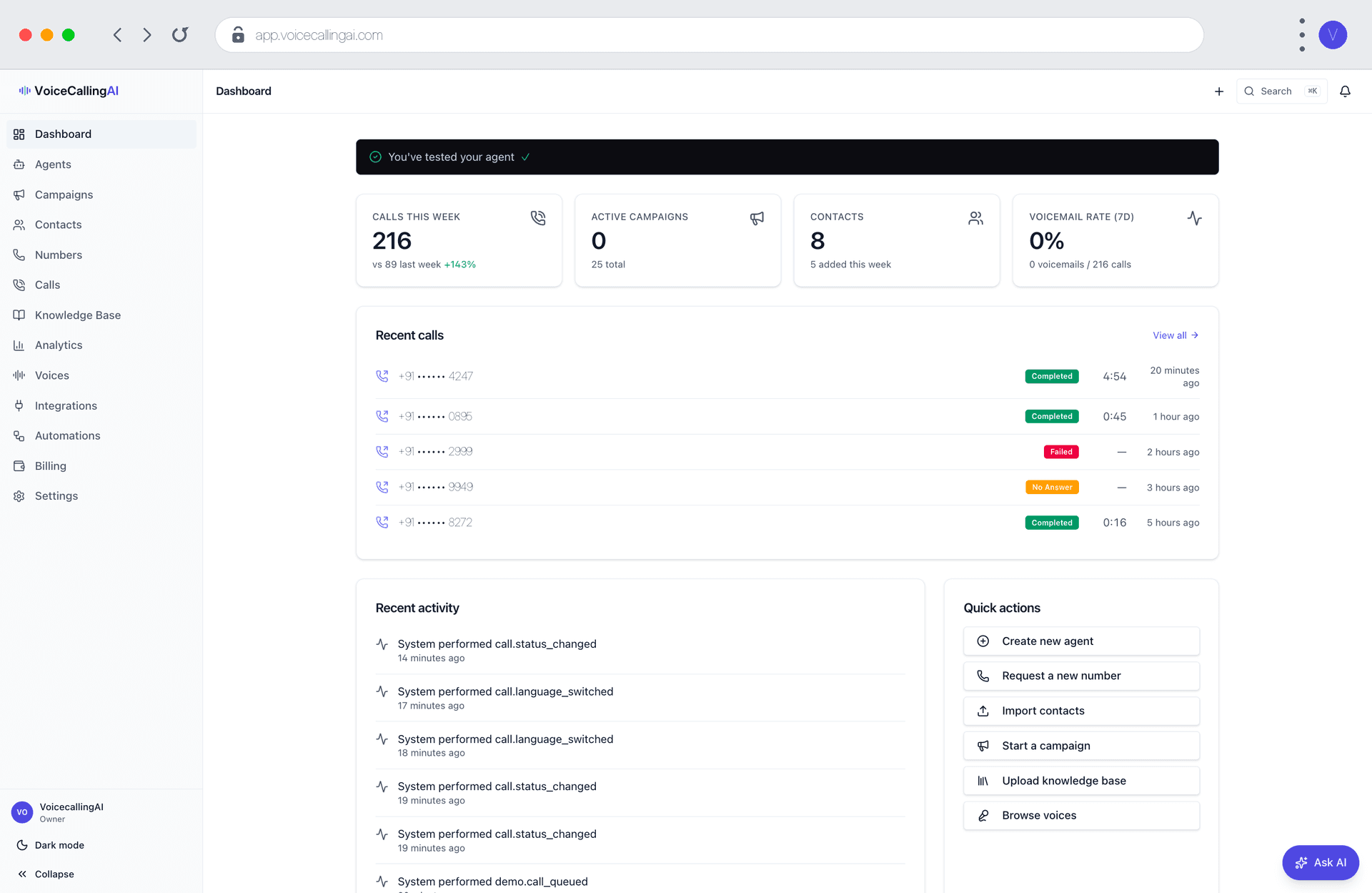 VoiceCallingAI product preview for startup listing on Aura++