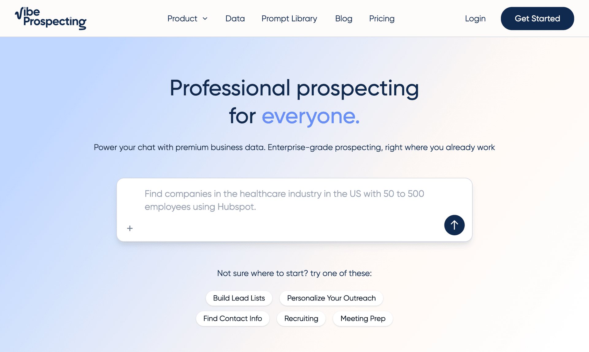 Vibe Prospecting product preview for startup listing on Aura++