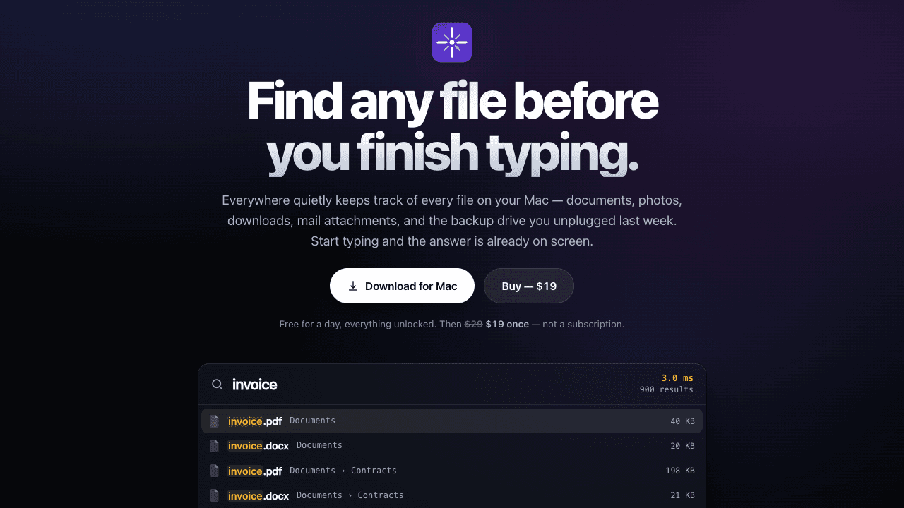 Everywhere product preview for startup listing on Aura++