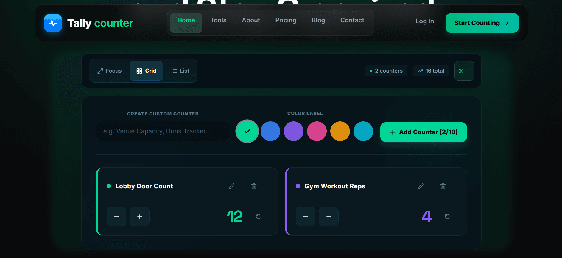 Online Digital Tally Counter & Tracking Platform product preview for startup listing on Aura++