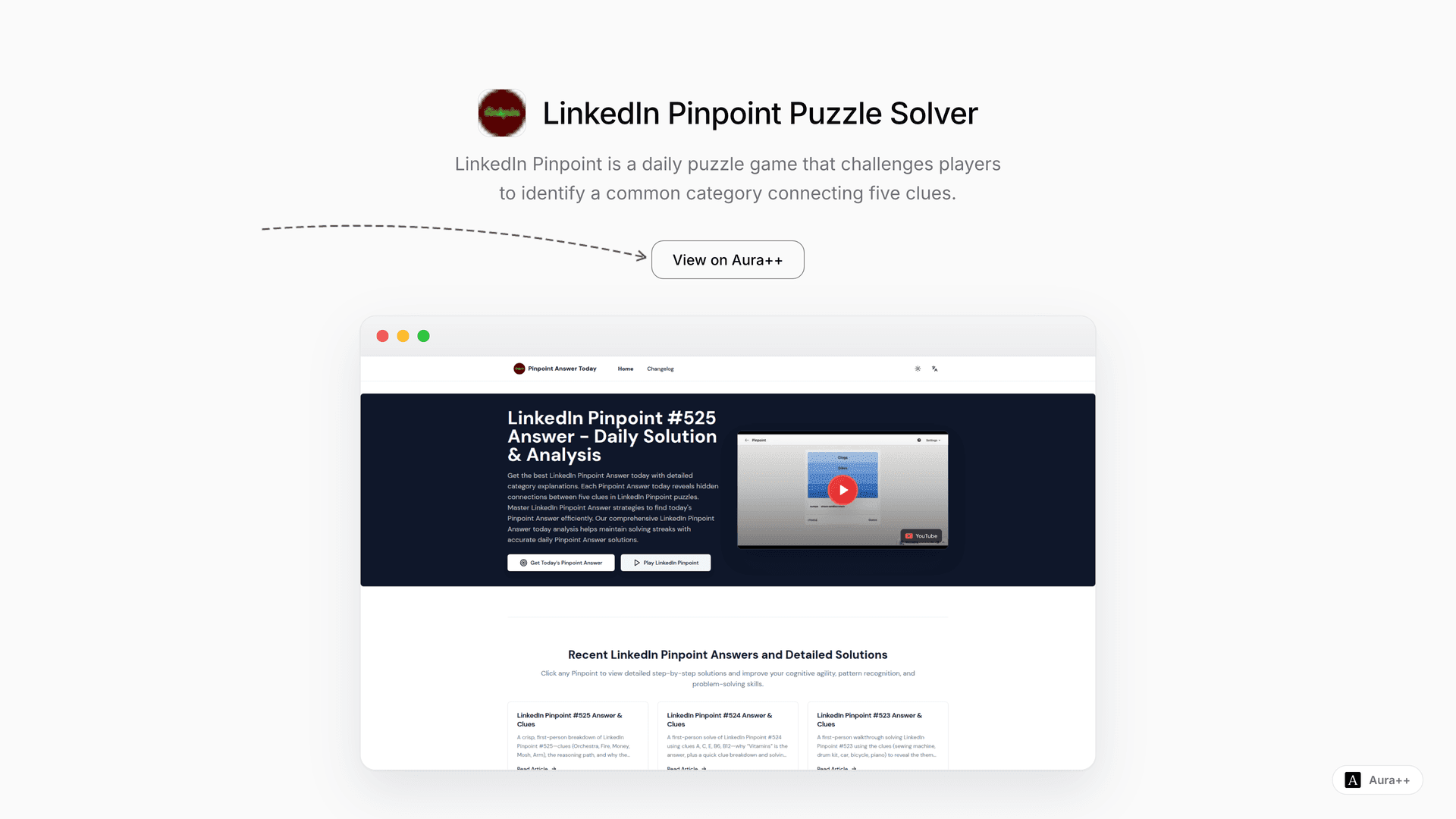LinkedIn Pinpoint Puzzle Solver launch story featured image on Aura++