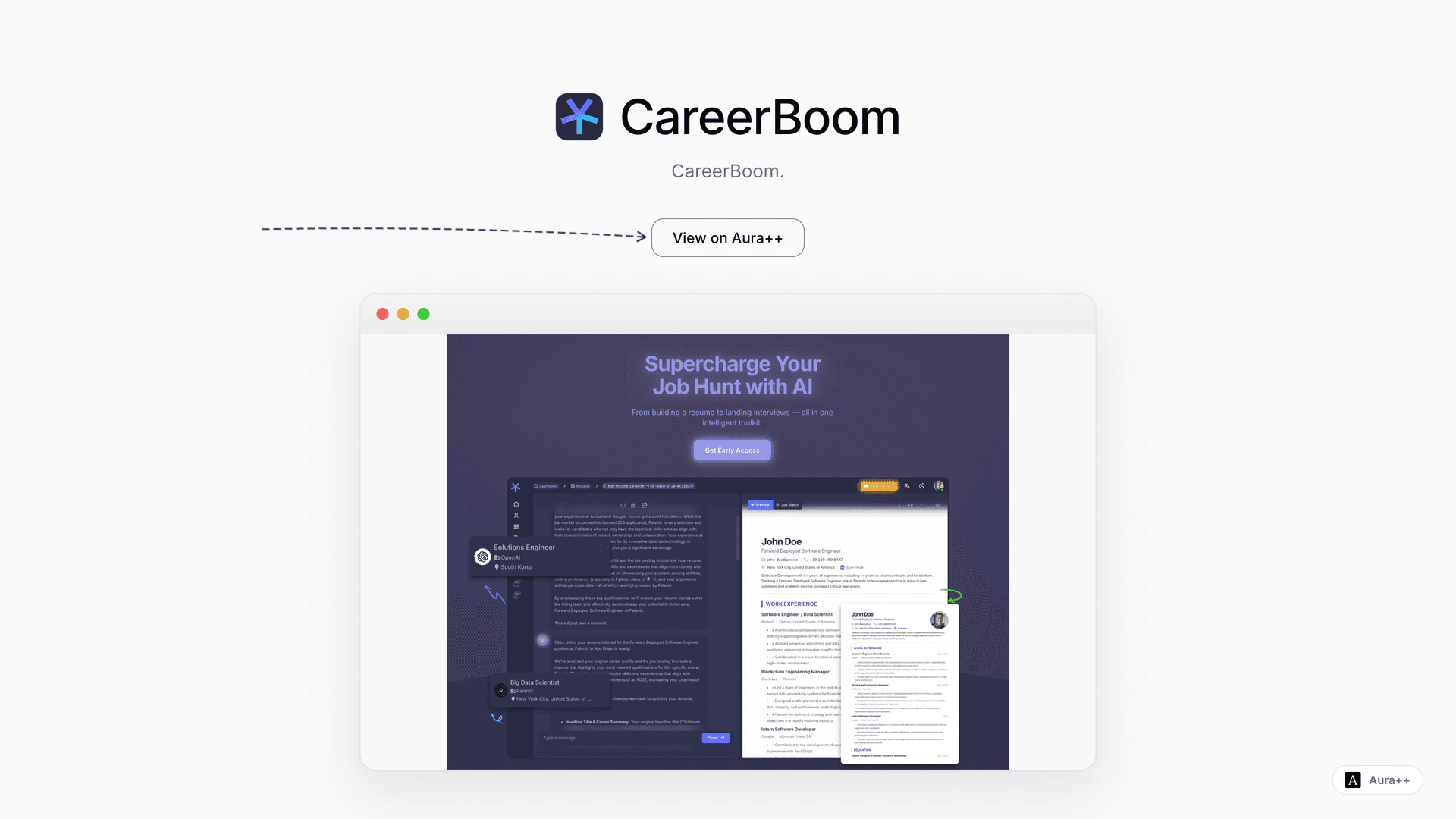 CareerBoom launch story featured image on Aura++