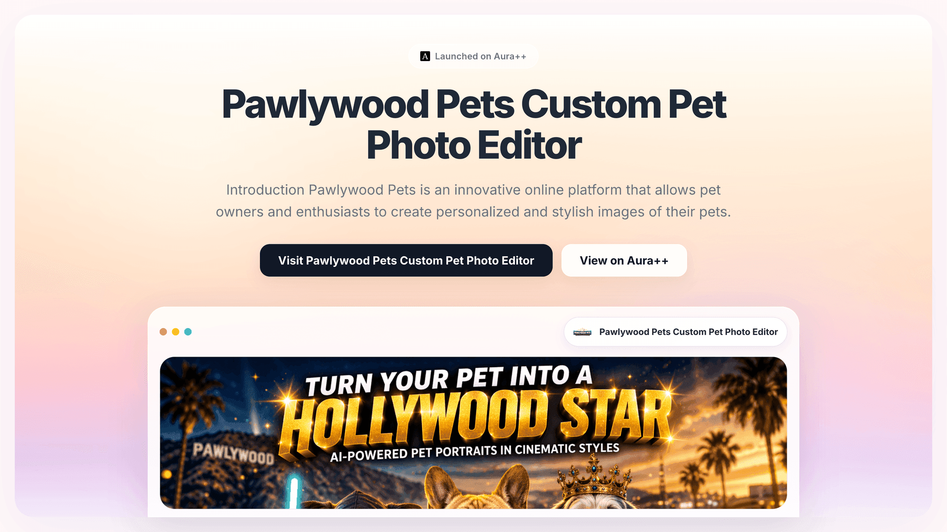 Pawlywood Pets Custom Pet Photo Editor launch featured image on Aura++