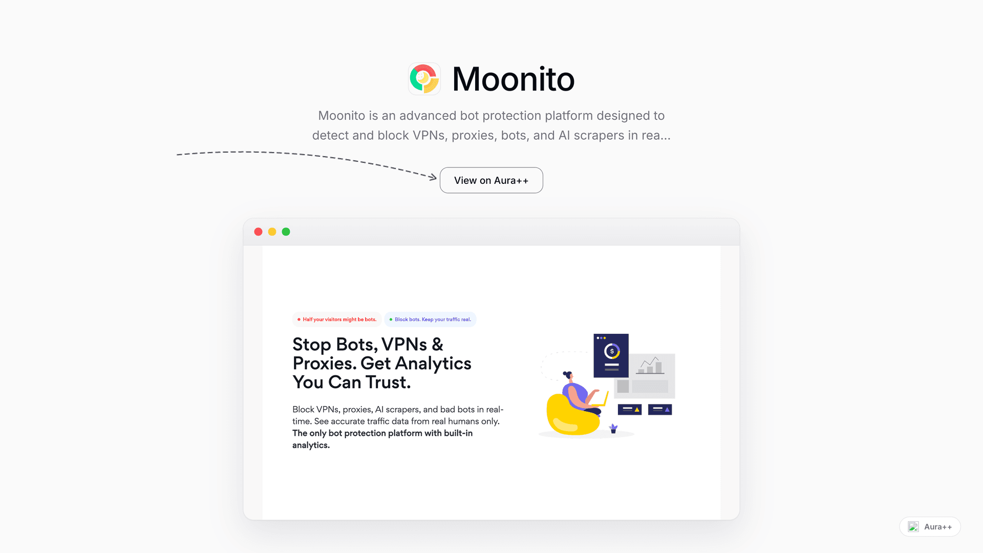 Moonito - Bot Protection & Analytics launch story featured image on Aura++