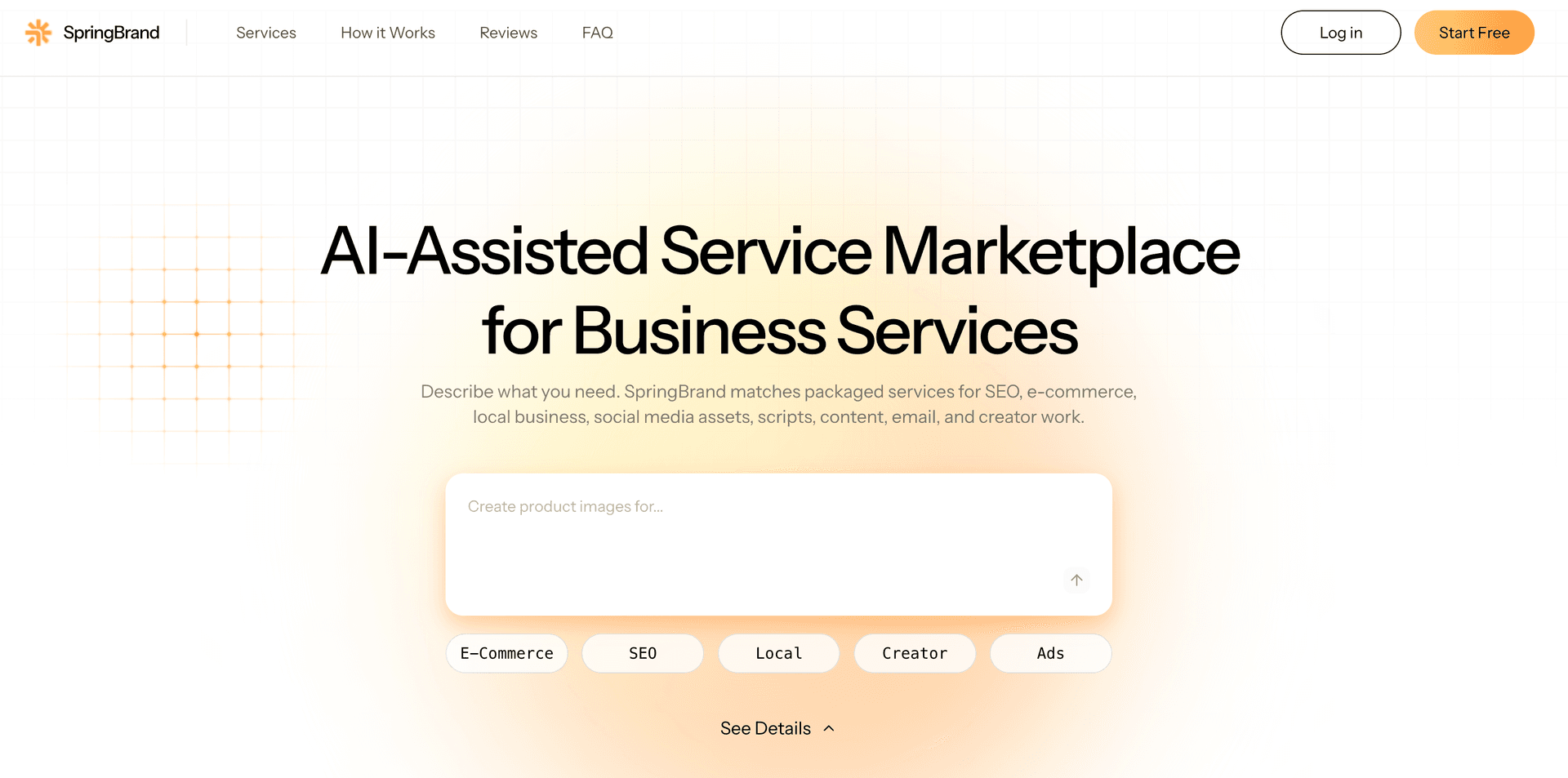 SpringBrand AI Service Marketplace product preview for startup listing on Aura++