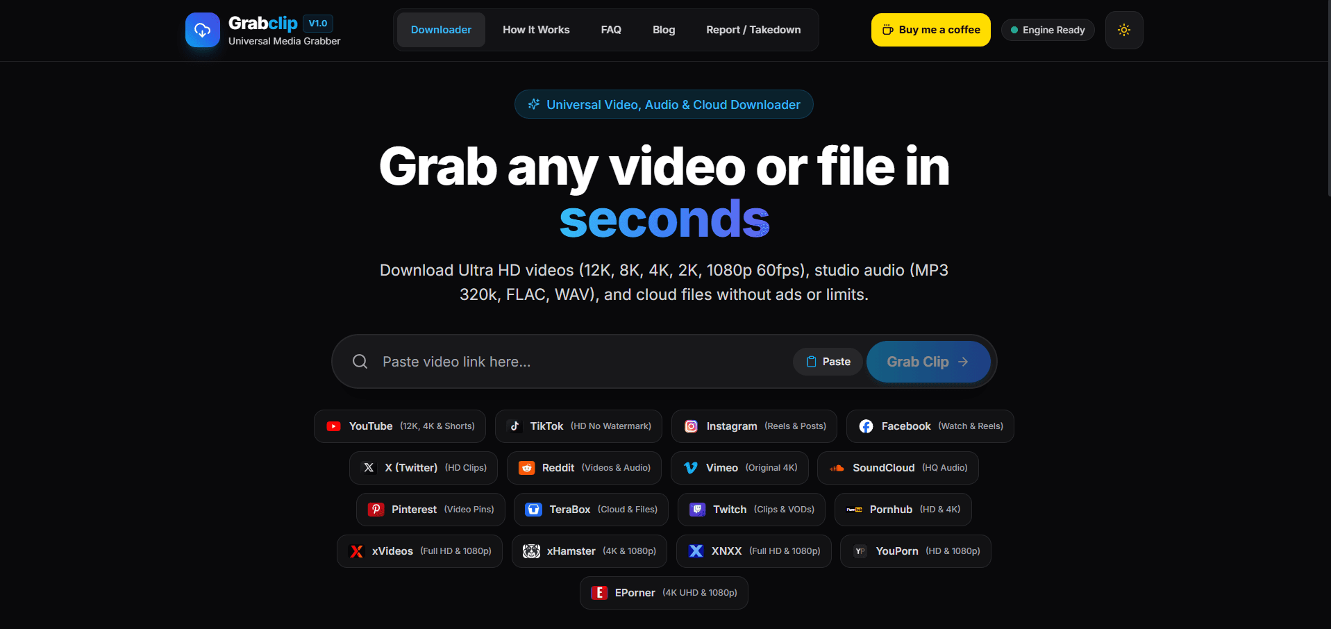 Grabclip Video & Audio Downloader product preview for startup listing on Aura++