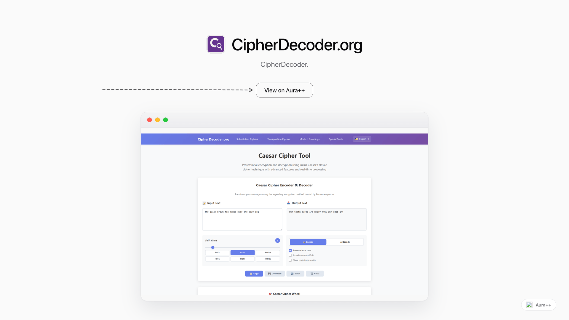 CipherDecoder.org - Online Cipher Tools launch story featured image on Aura++