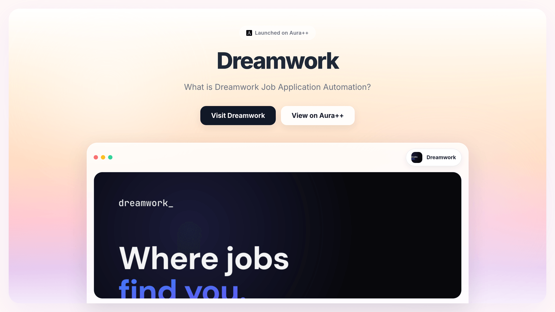 Dreamwork launch story featured image on Aura++