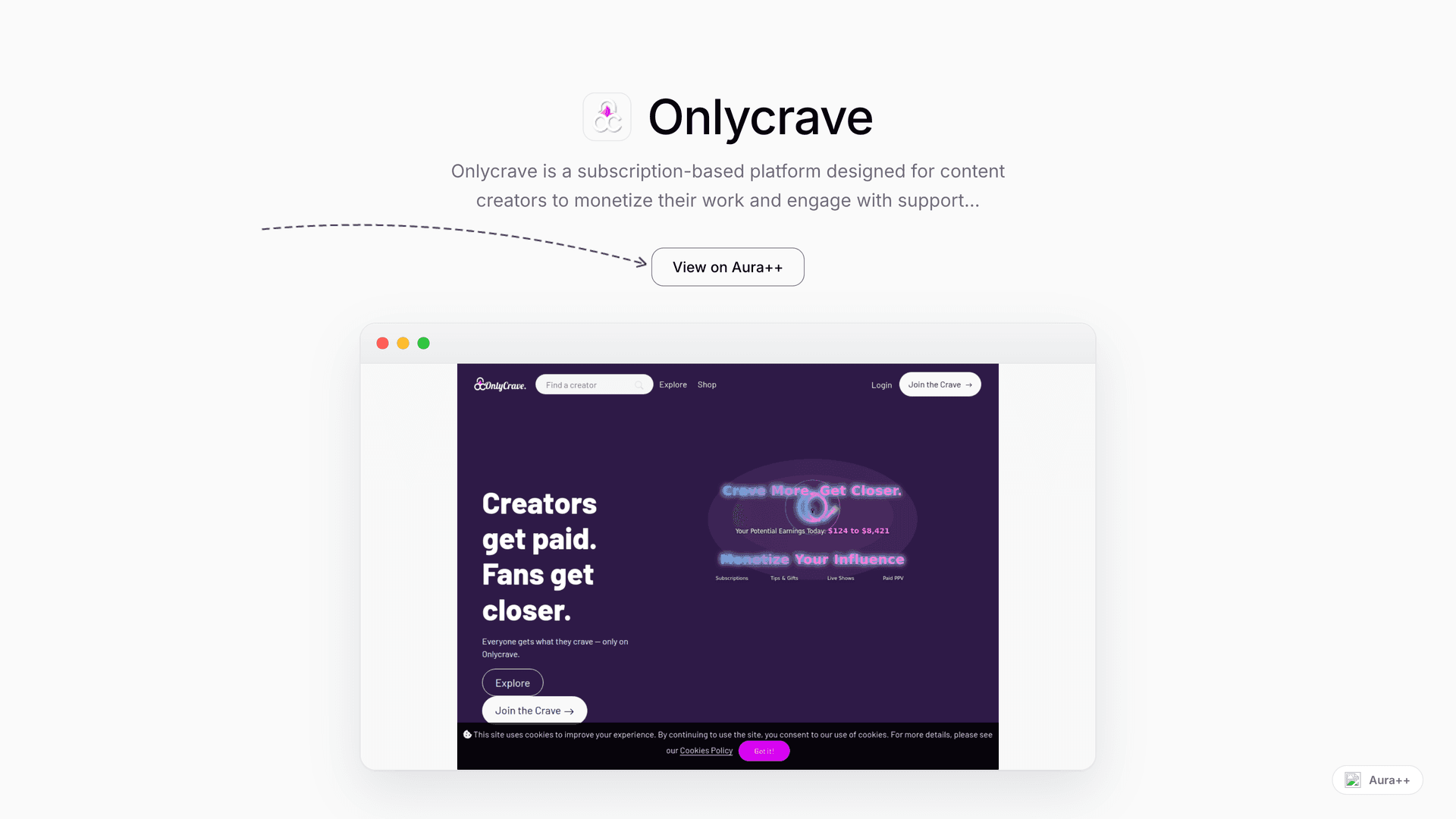 Onlycrave launch story featured image on Aura++