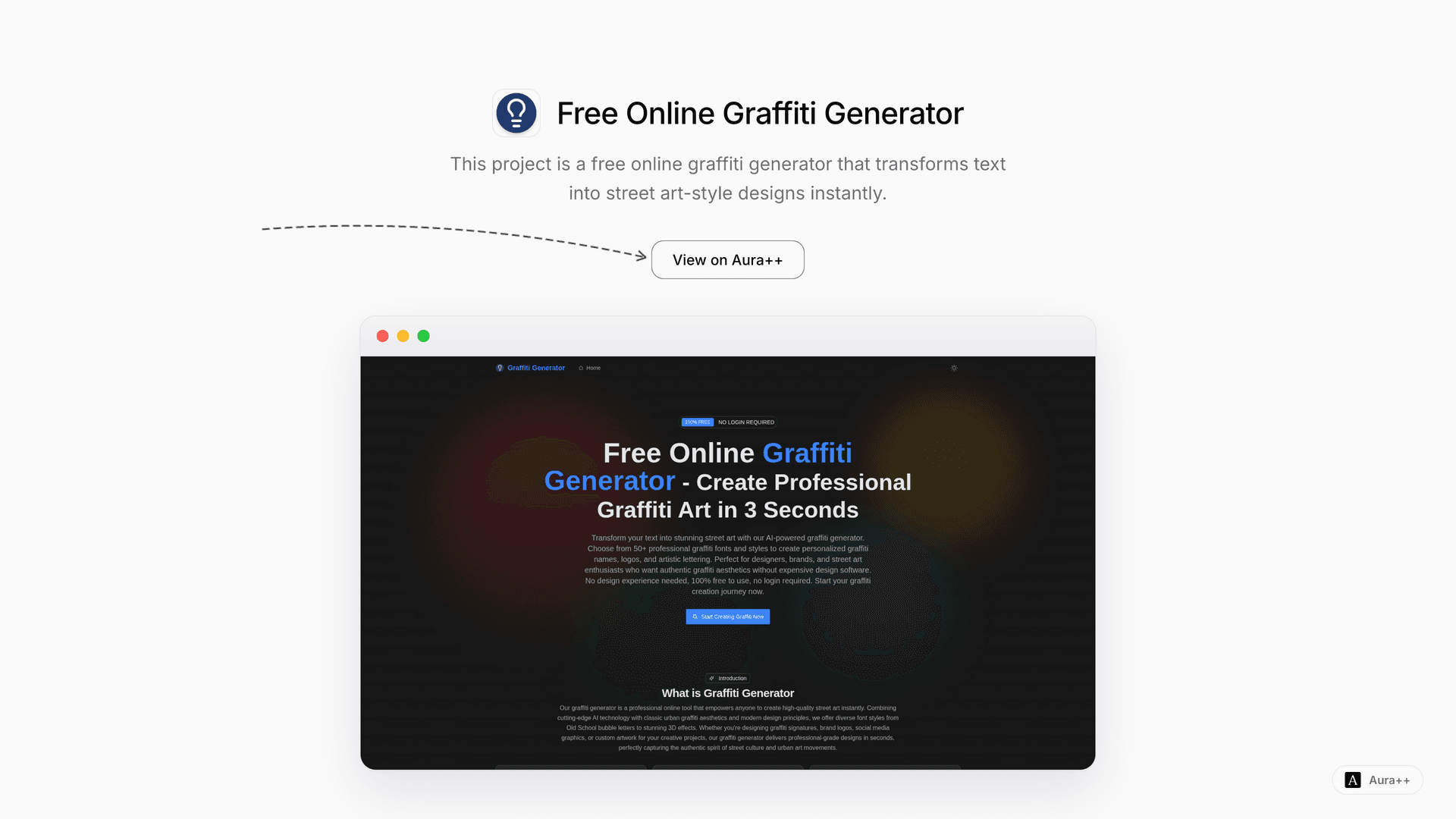 Free Online Graffiti Generator launch story featured image on Aura++