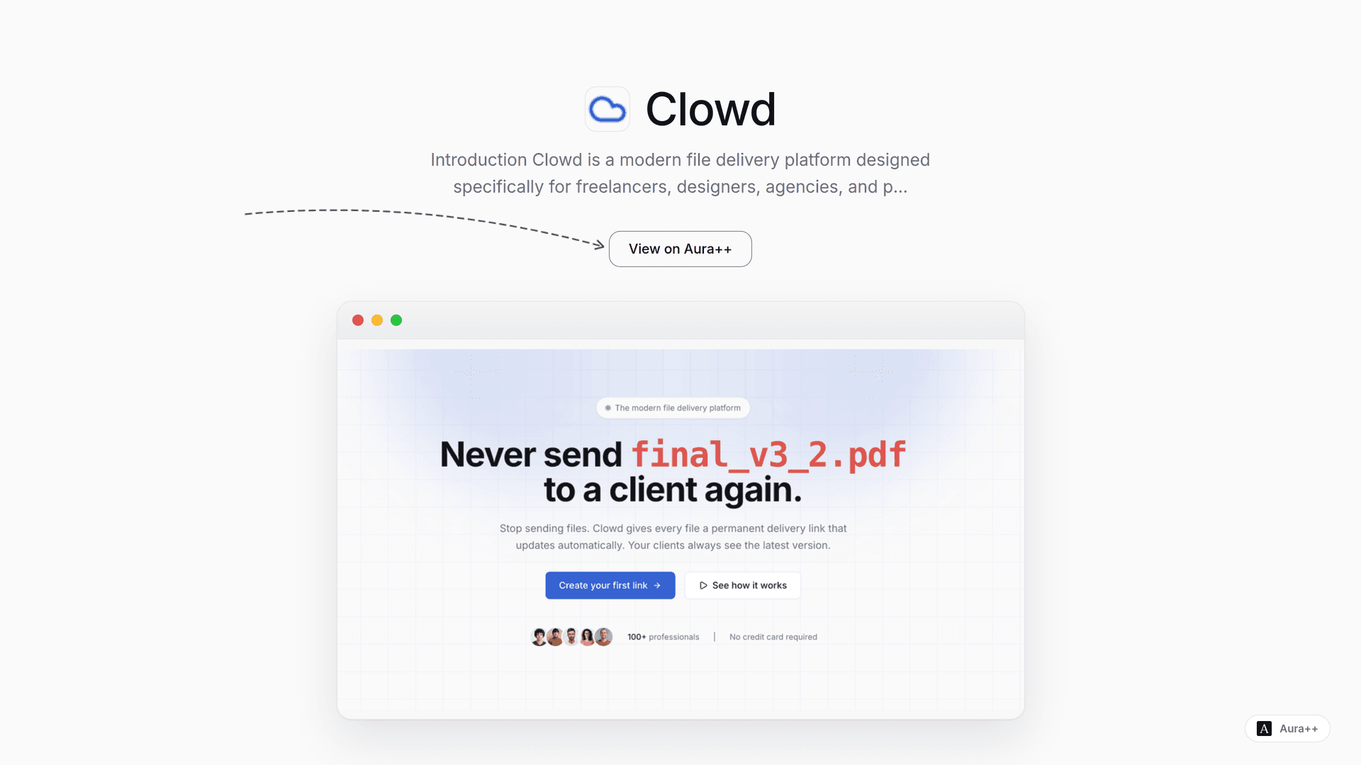 Clowd - Permanent Links for Files, Websites and Anything You Share launch story featured image on Aura++