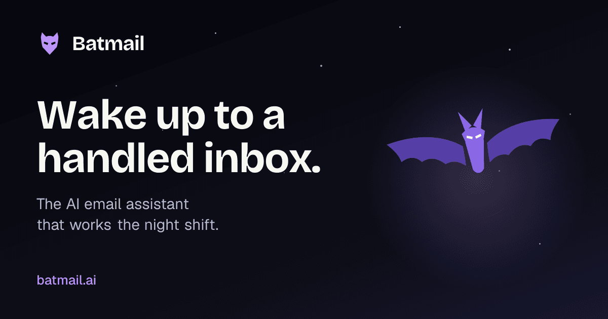 Batmail: AI Email Triage Assistant product preview for startup listing on Aura++