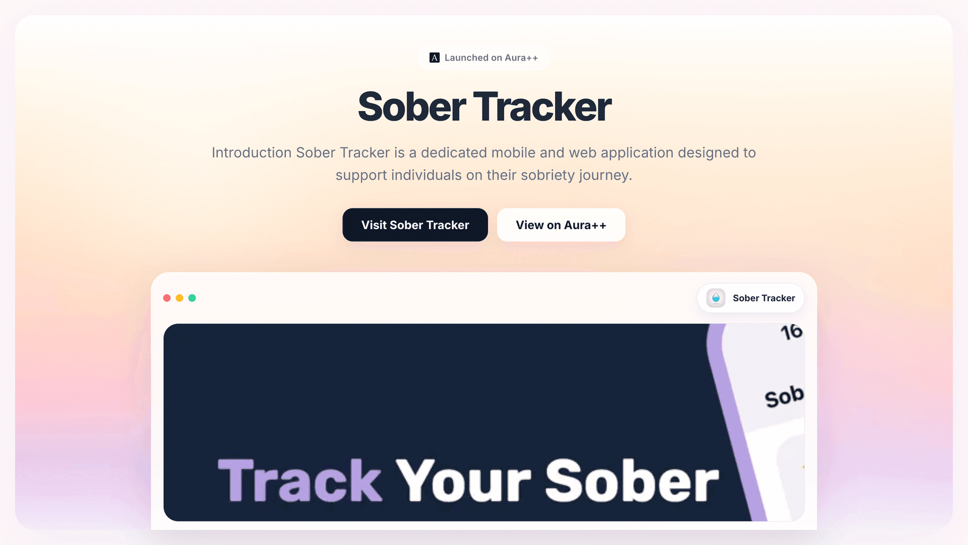 Sober Tracker launch featured image on Aura++