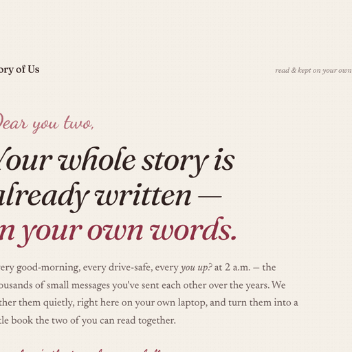 Story of Us product preview for startup listing on Aura++