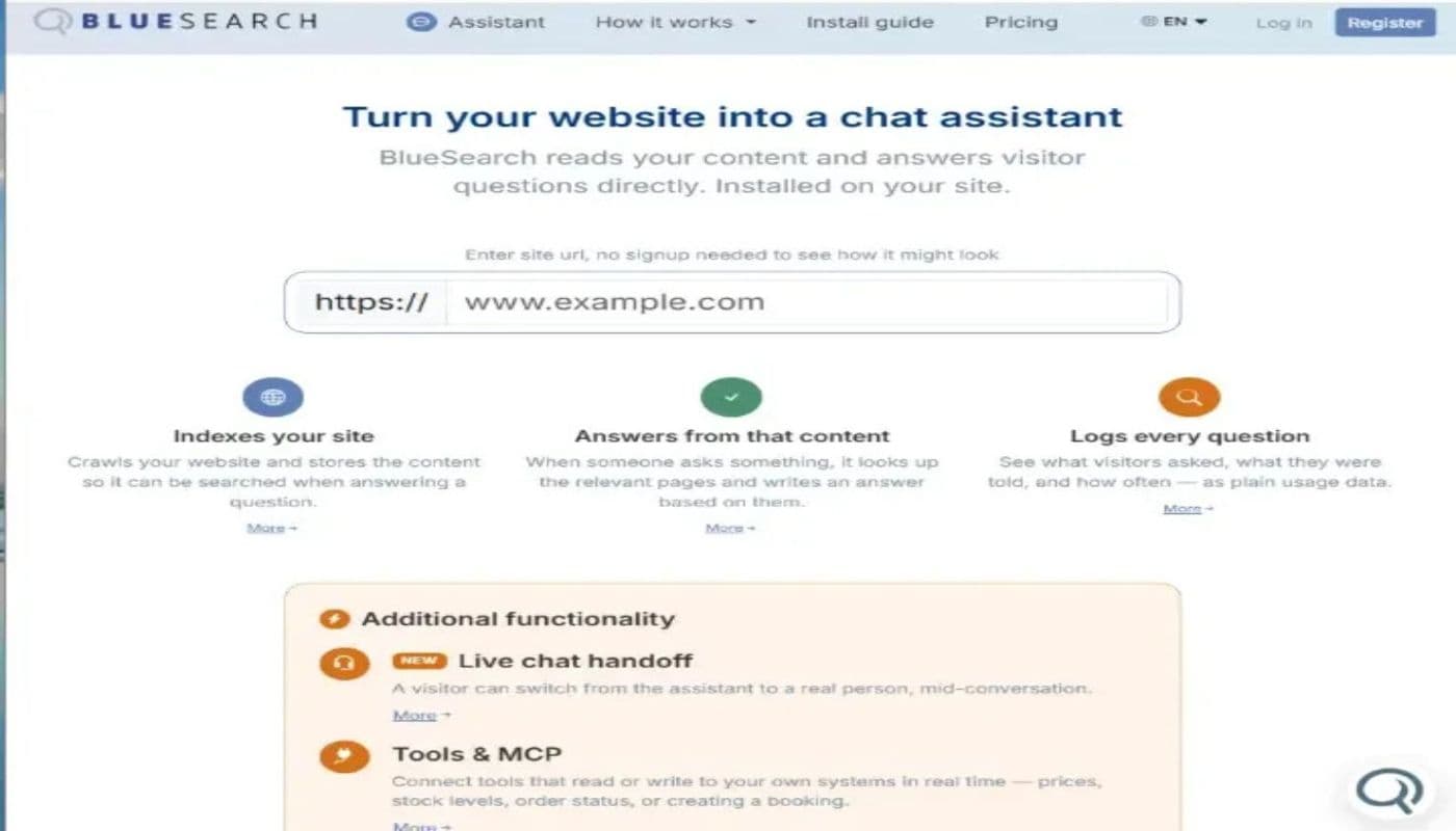 BlueSearch product preview for startup listing on Aura++