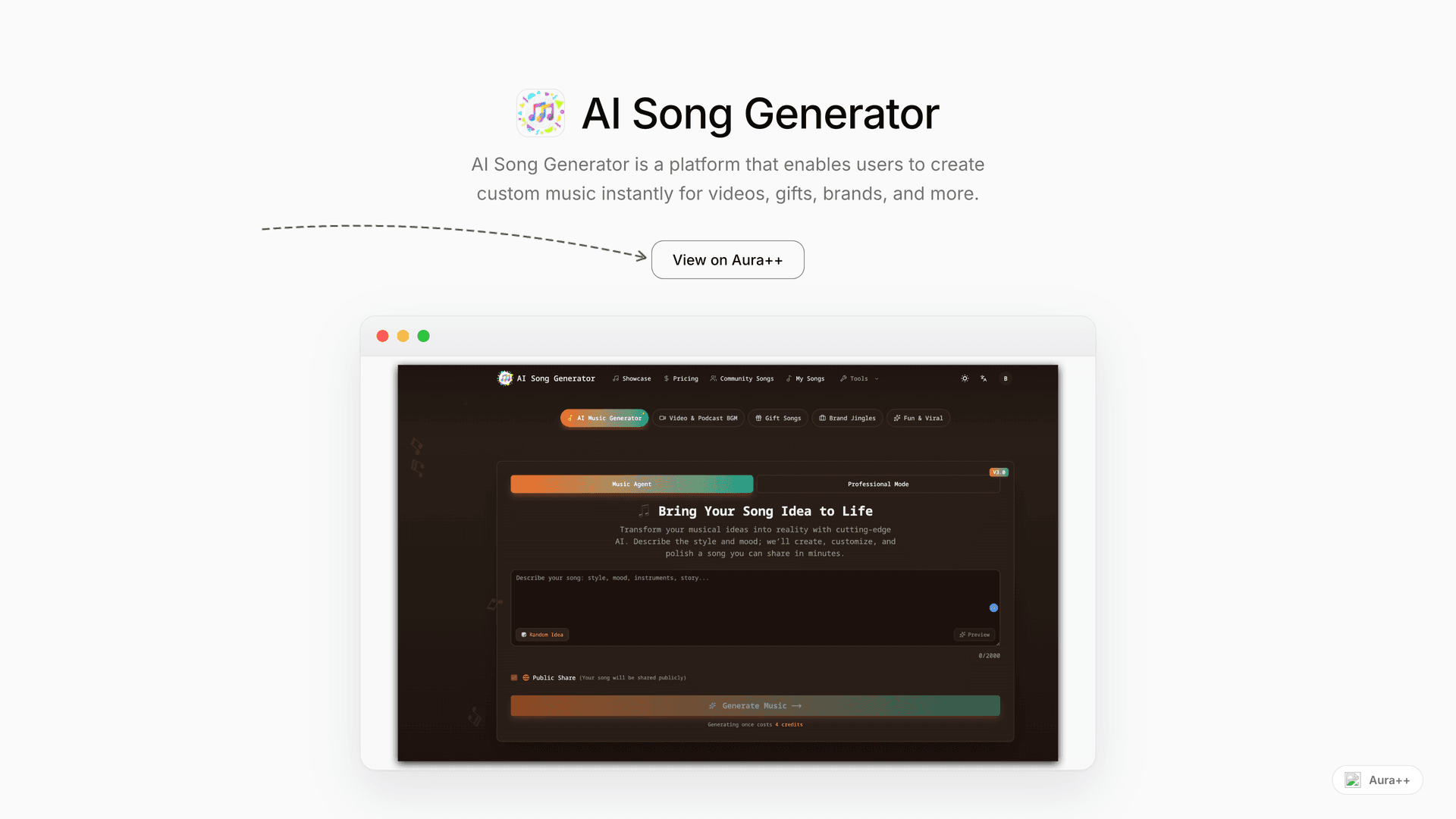 AI Song Generator launch story featured image on Aura++