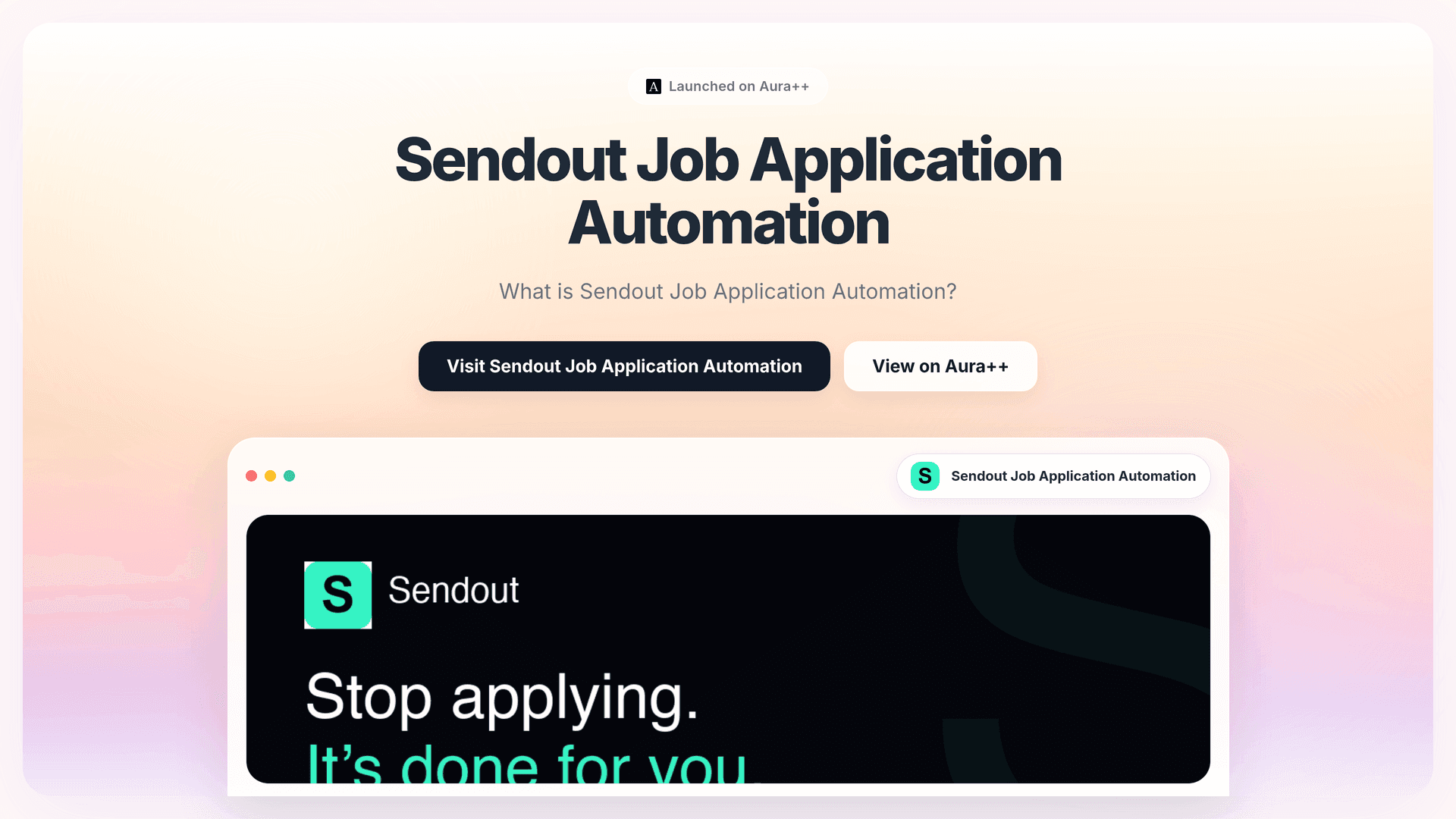 Sendout Job Application Automation launch story featured image on Aura++