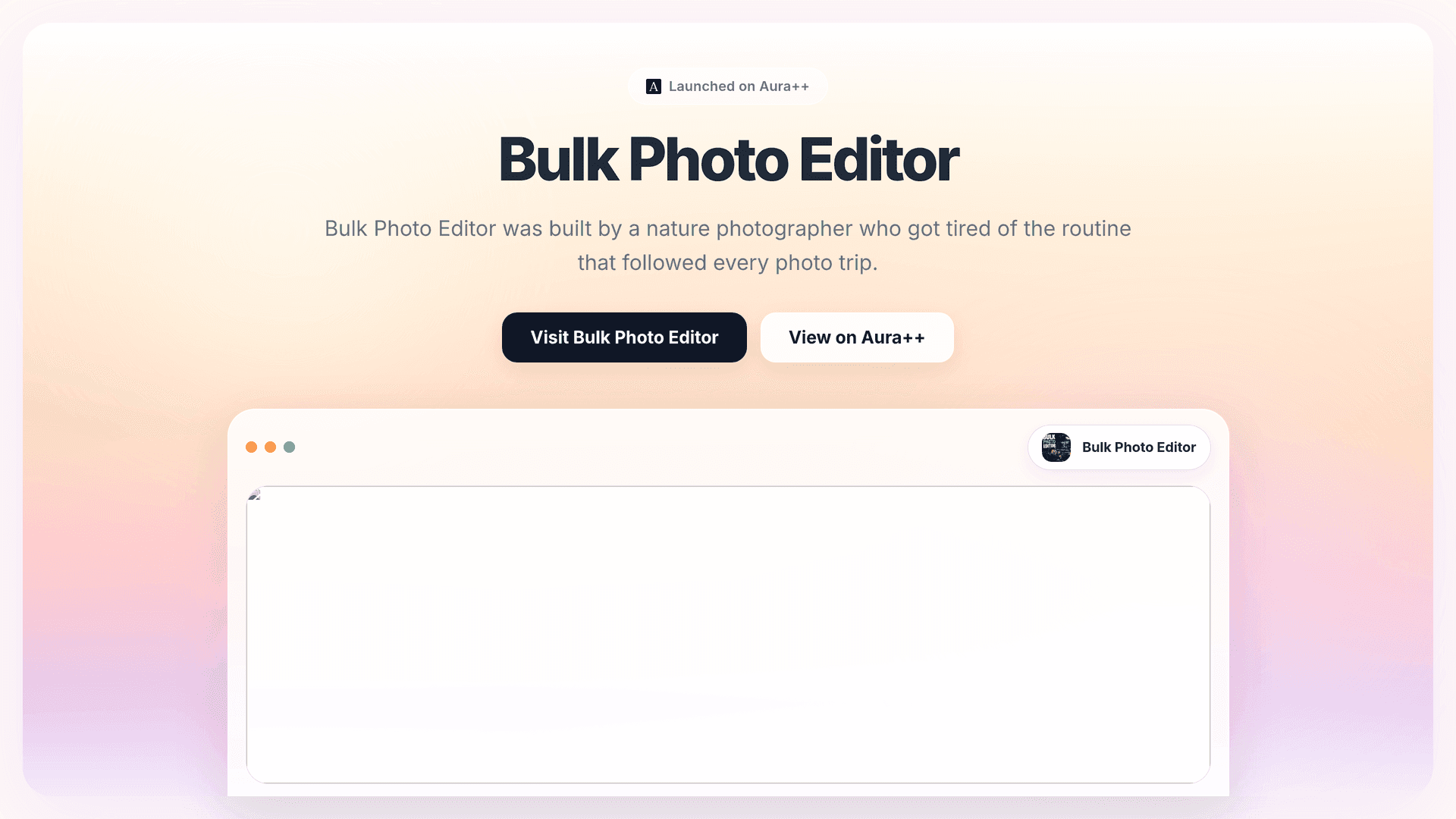 Bulk Photo Editor launch story featured image on Aura++