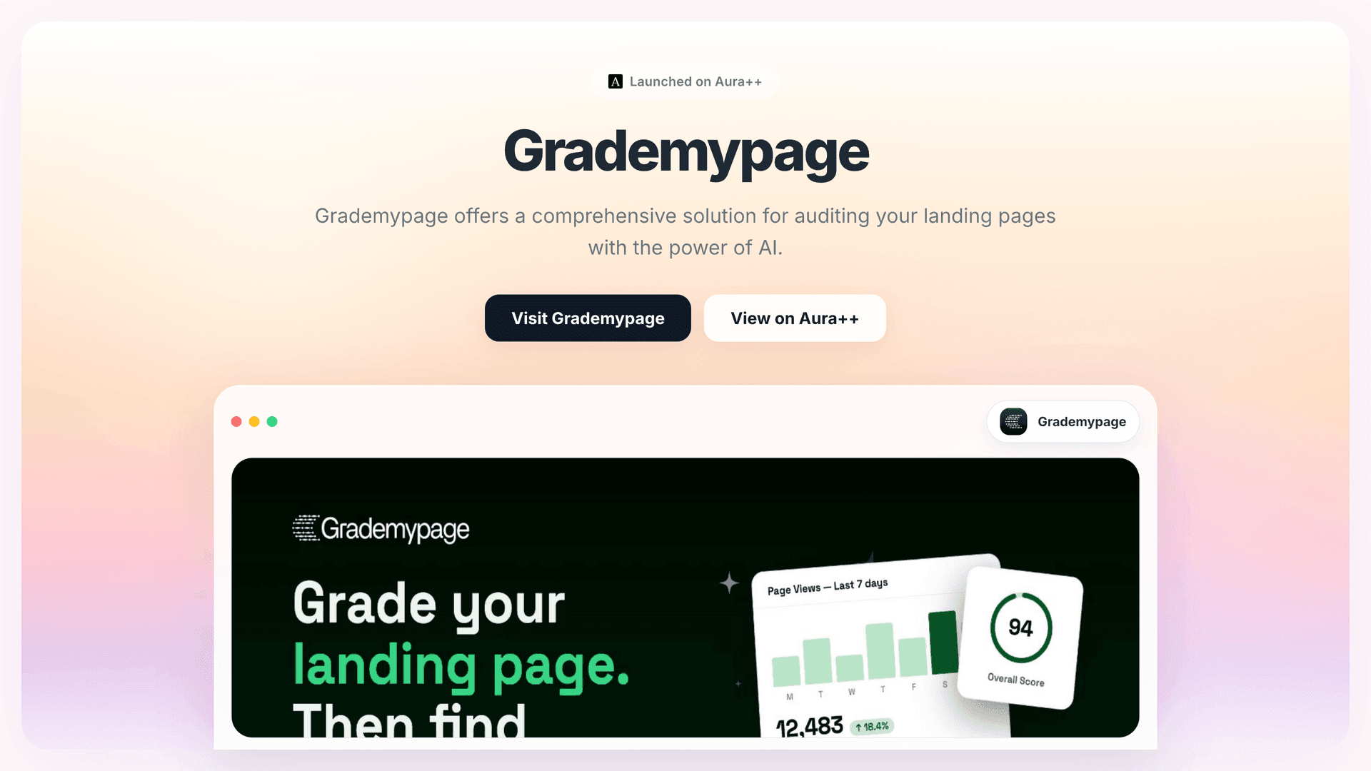 Grademypage launch featured image on Aura++
