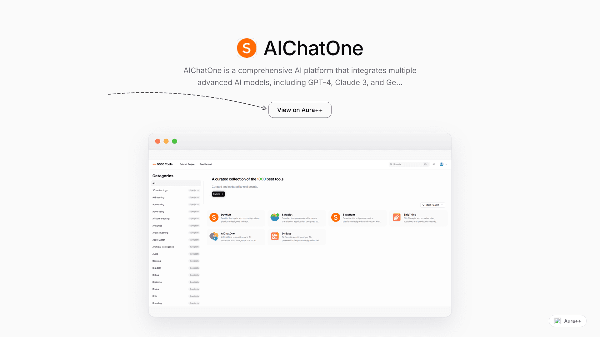AIChatOne - All-in-One AI Assistant launch story featured image on Aura++