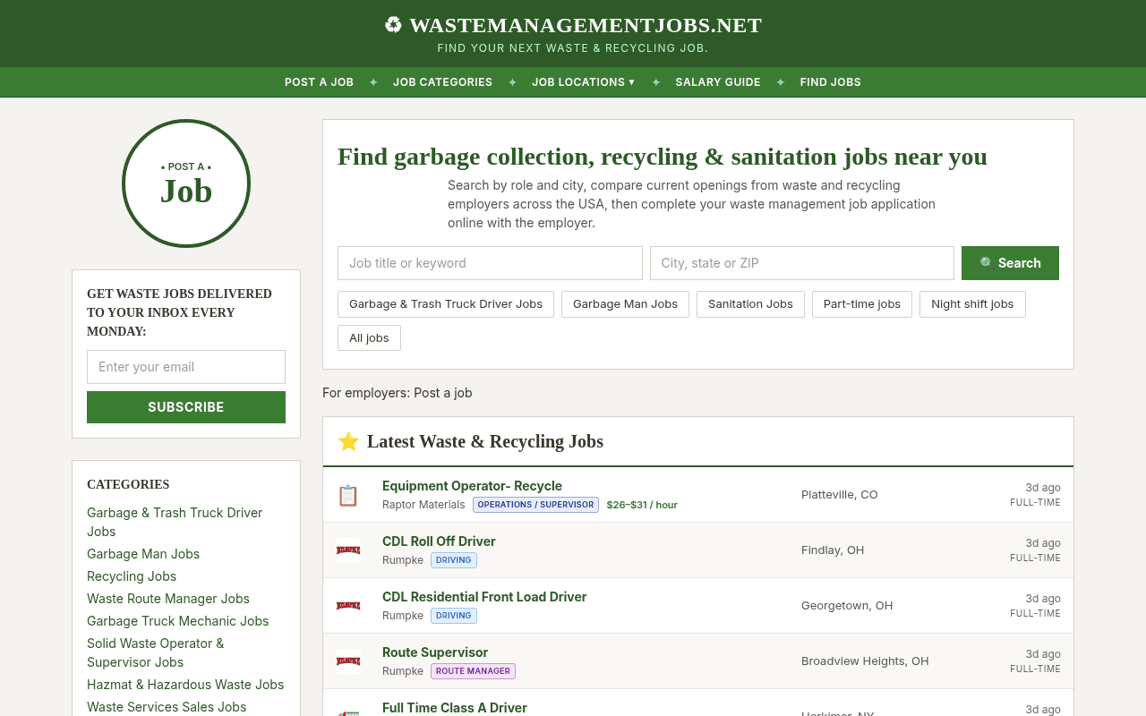 Wastemanagement Jobs product preview for startup listing on Aura++