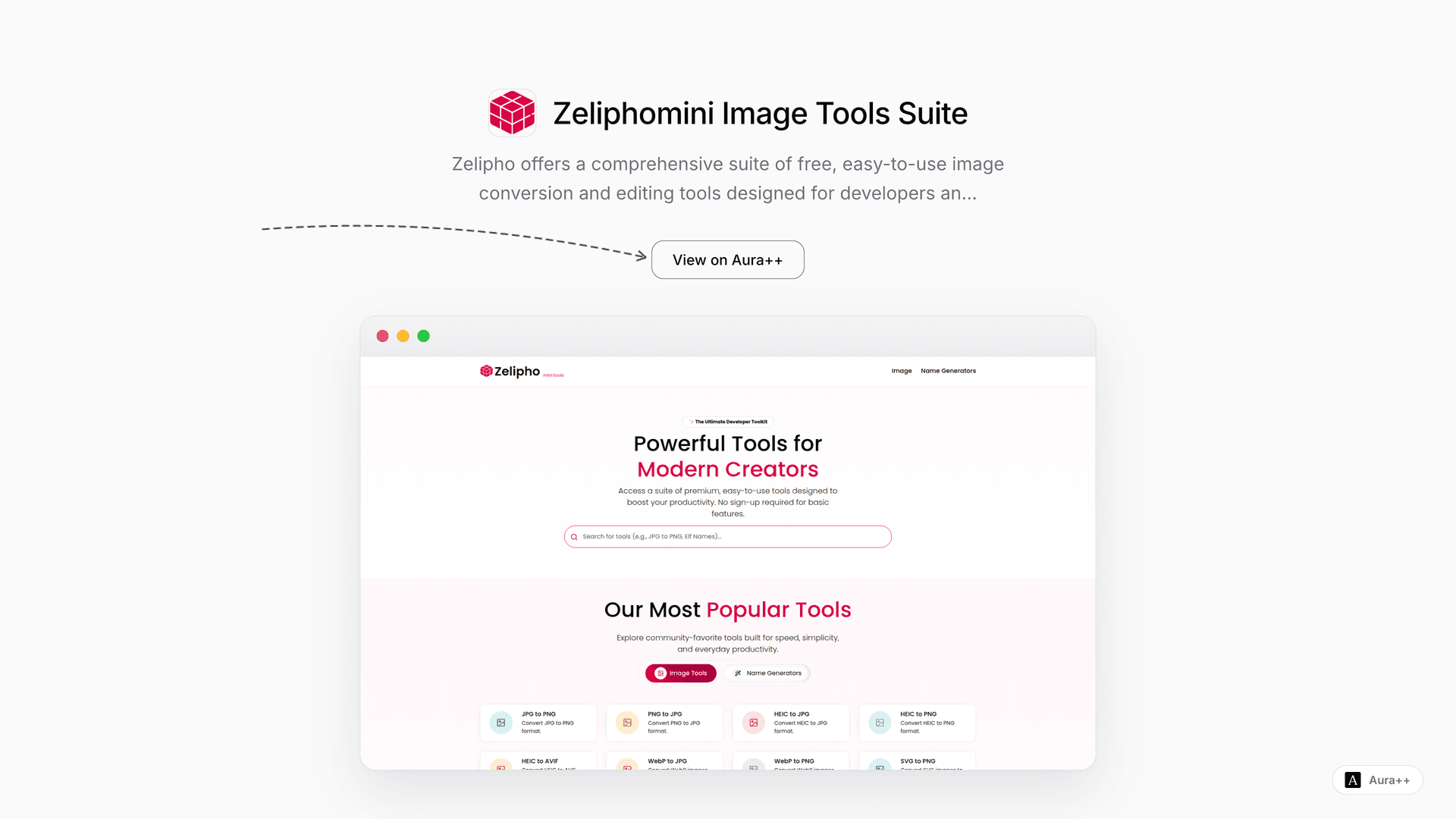 Zeliphomini Image Tools Suite launch featured image on Aura++
