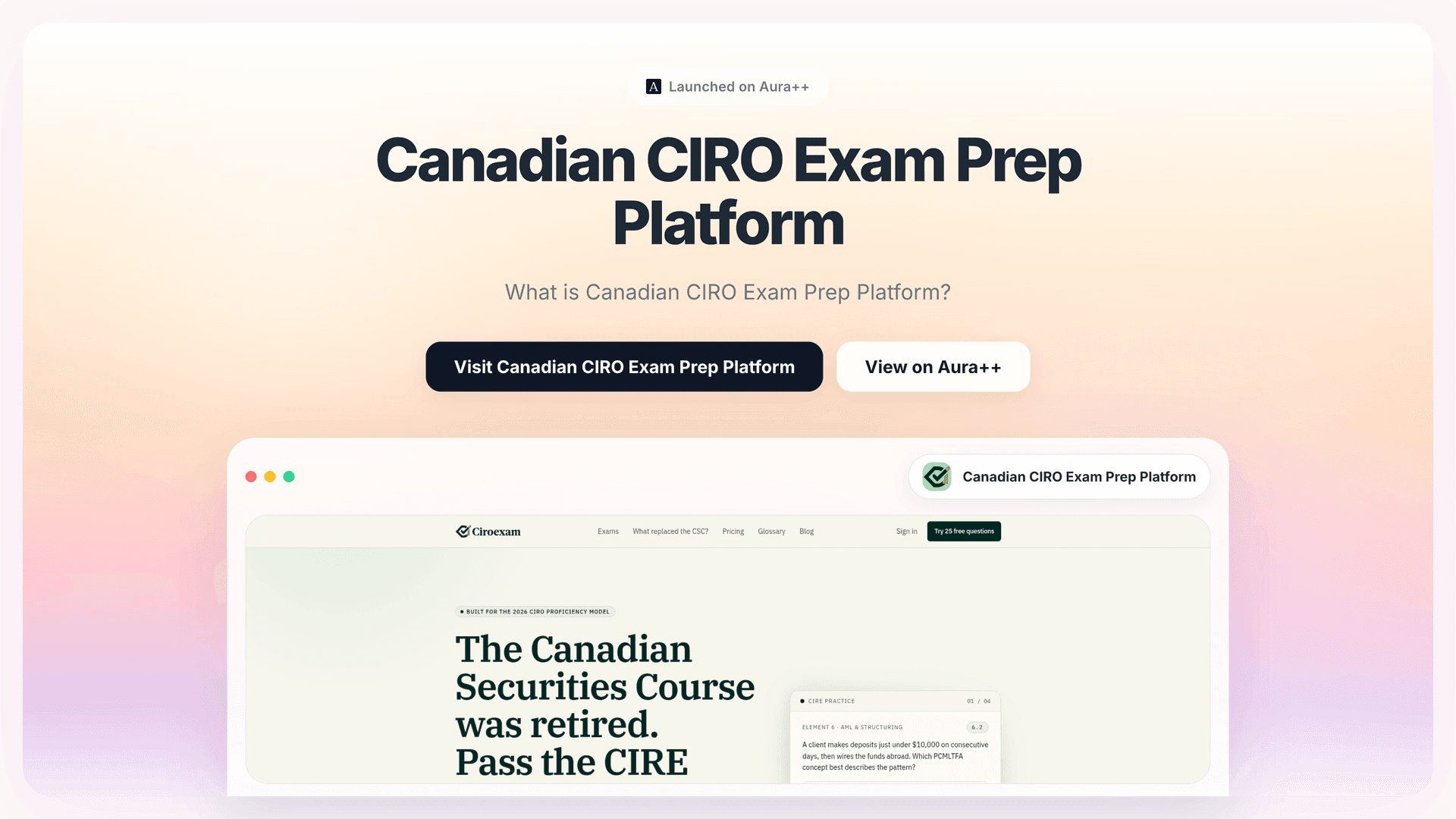 Canadian CIRO Exam Prep Platform launch featured image on Aura++