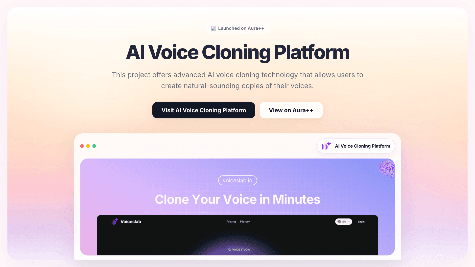 AI Voice Cloning Platform launch story featured image on Aura++