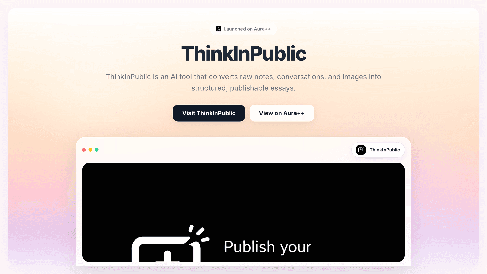 ThinkInPublic launch story featured image on Aura++