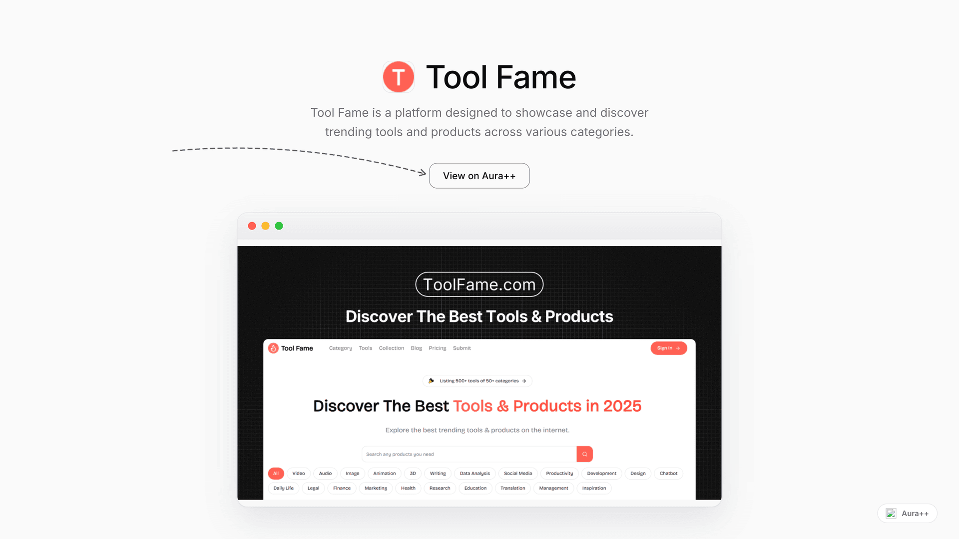 Tool Fame launch story featured image on Aura++