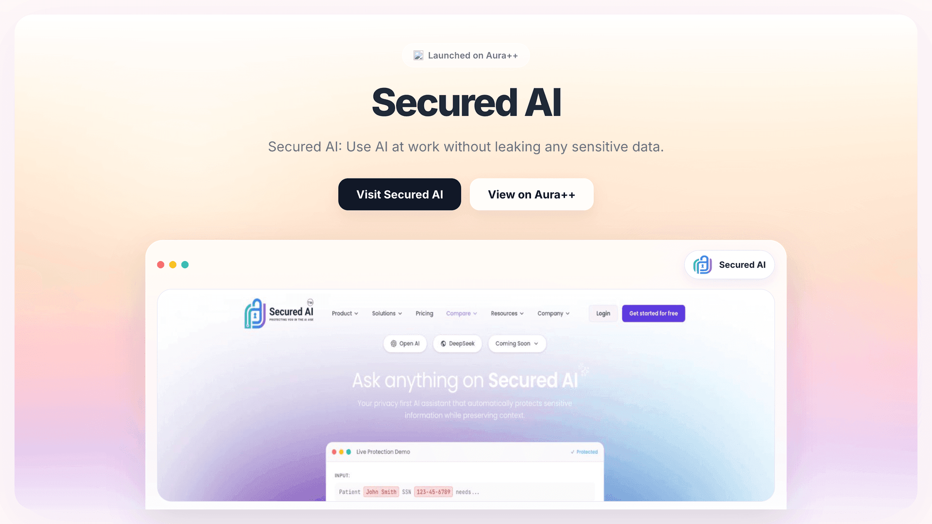 Secured AI launch featured image on Aura++