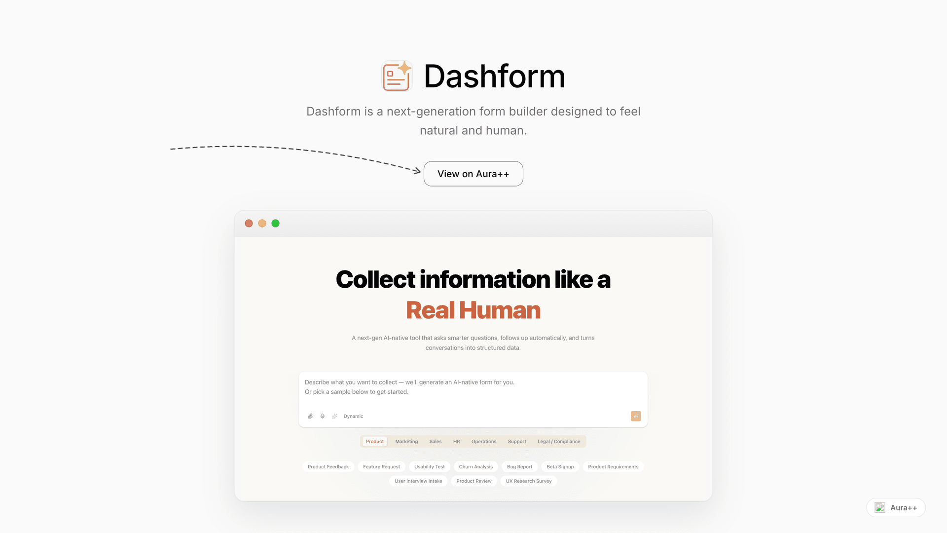 Dashform launch featured image on Aura++