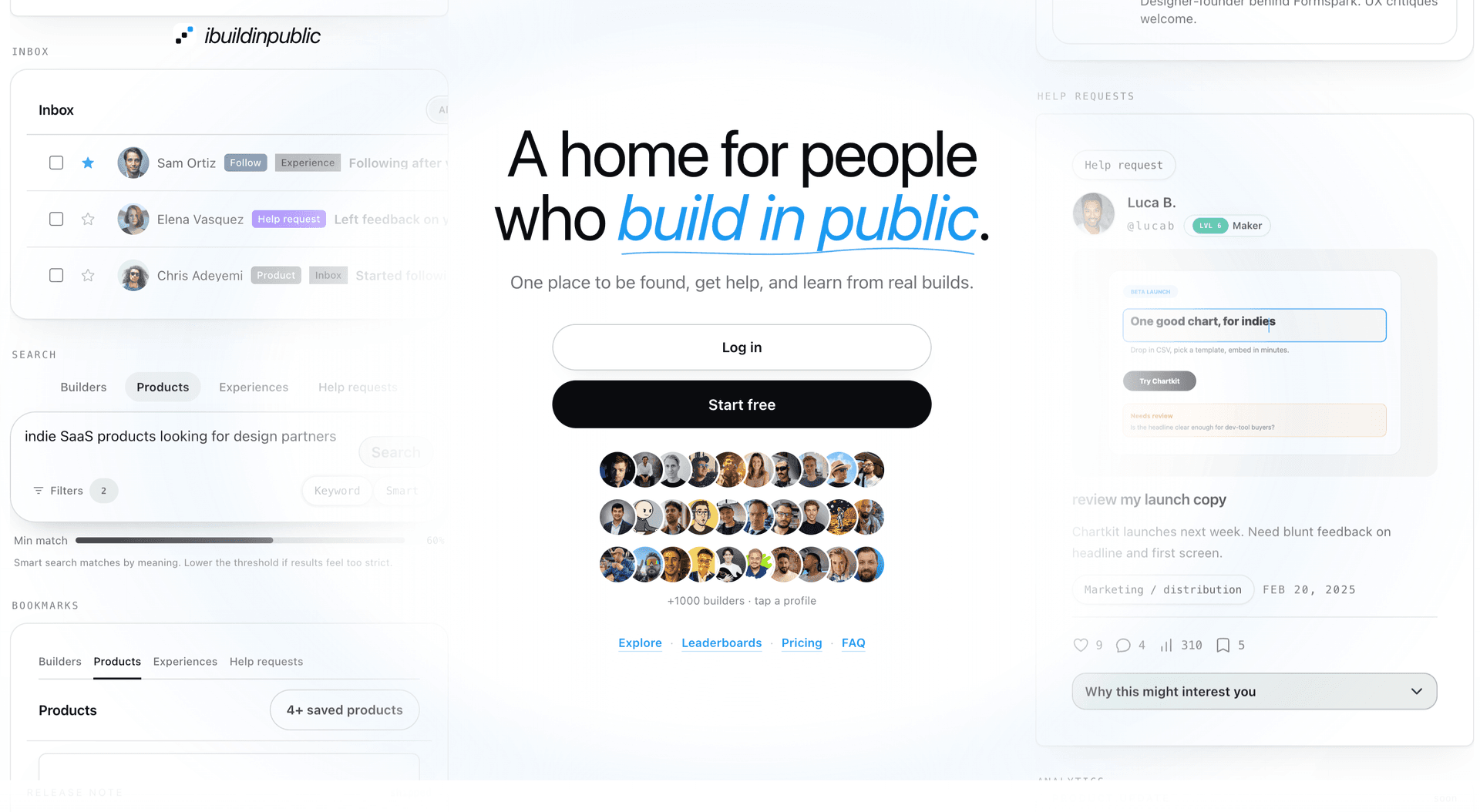 iBuildInPublic Community Platform product preview for startup listing on Aura++