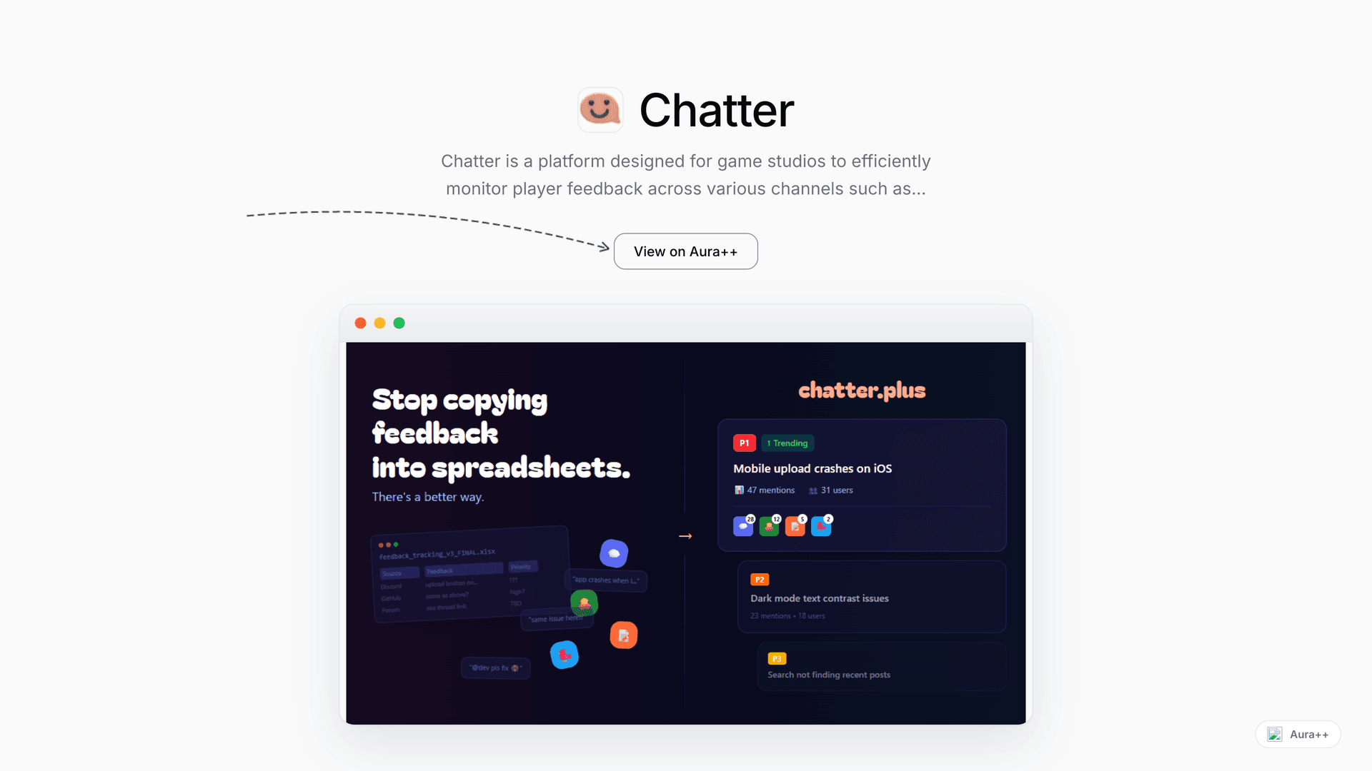 Chatter: Player Feedback Monitoring launch story featured image on Aura++