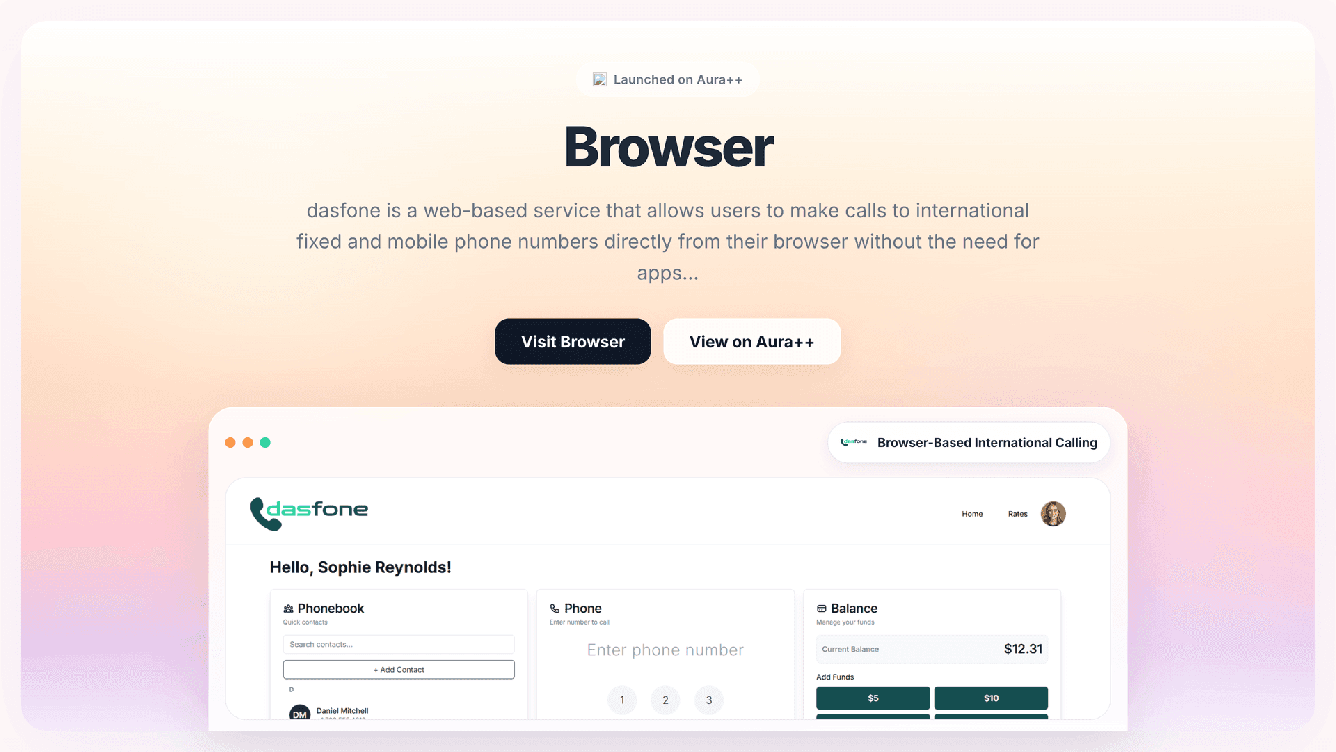 Browser-Based International Calling launch story featured image on Aura++