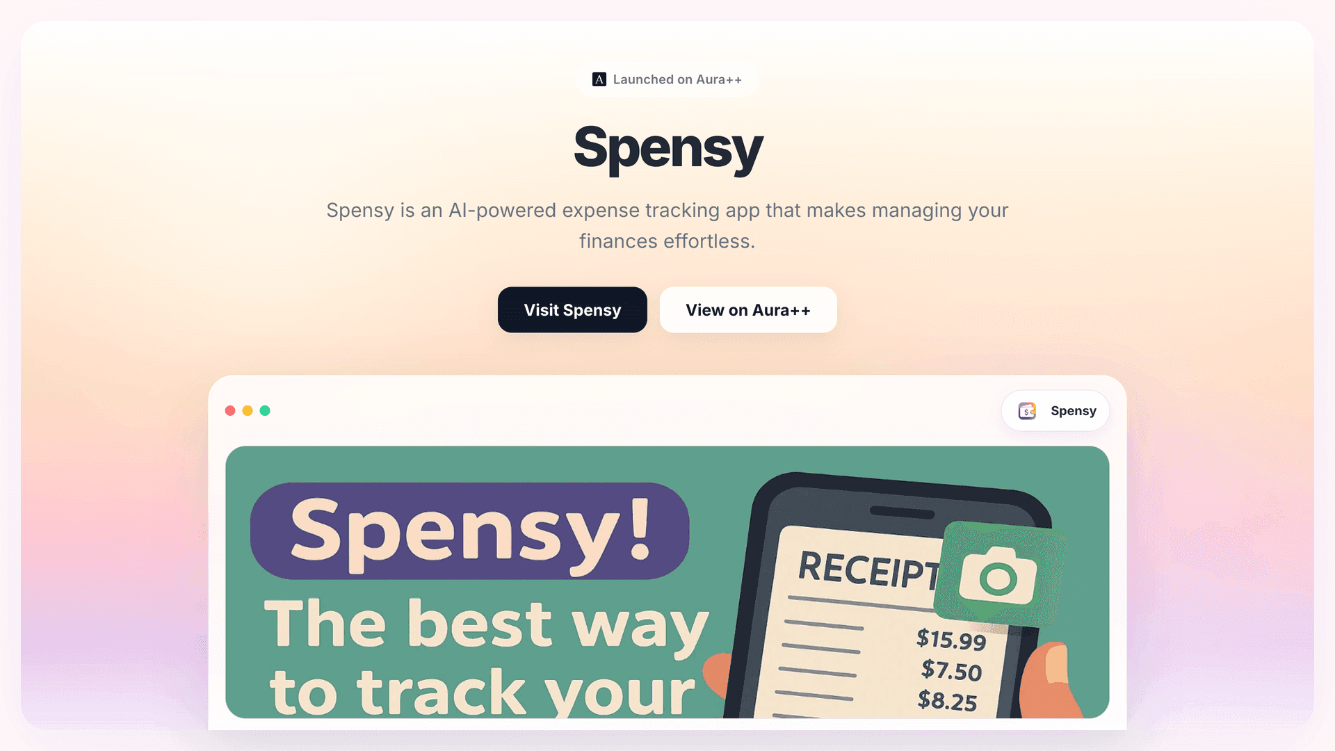 Spensy launch featured image on Aura++