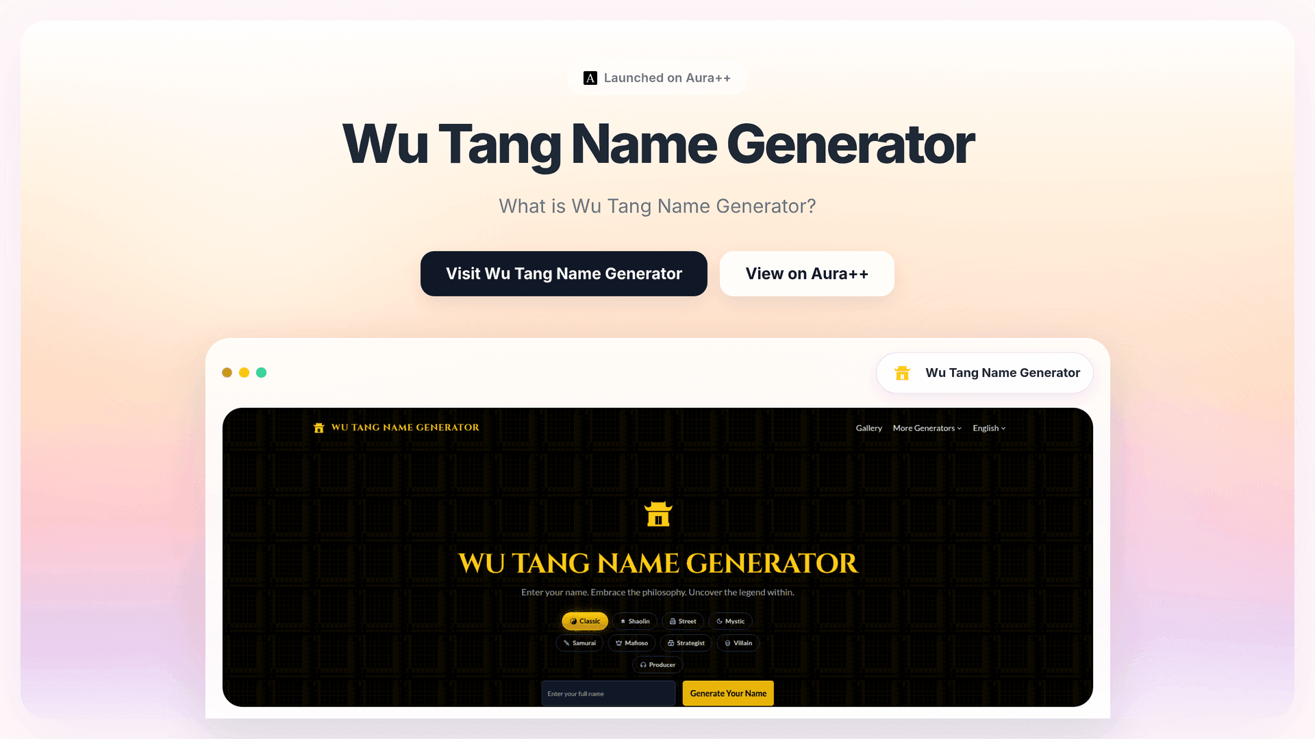 Wu Tang Name Generator launch story featured image on Aura++
