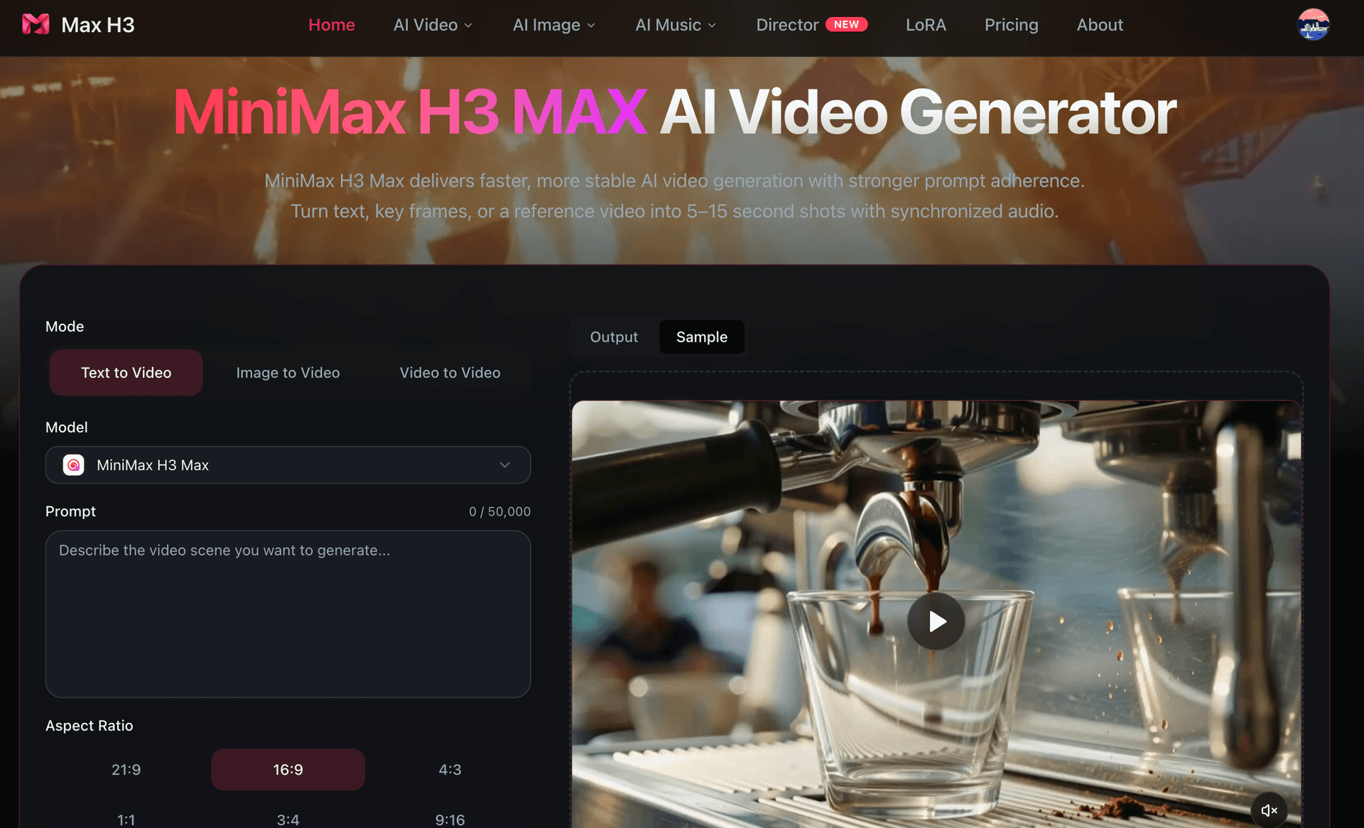 Max H3 - MiniMax H3 Max AI Video Generator product preview for startup listing on Aura++