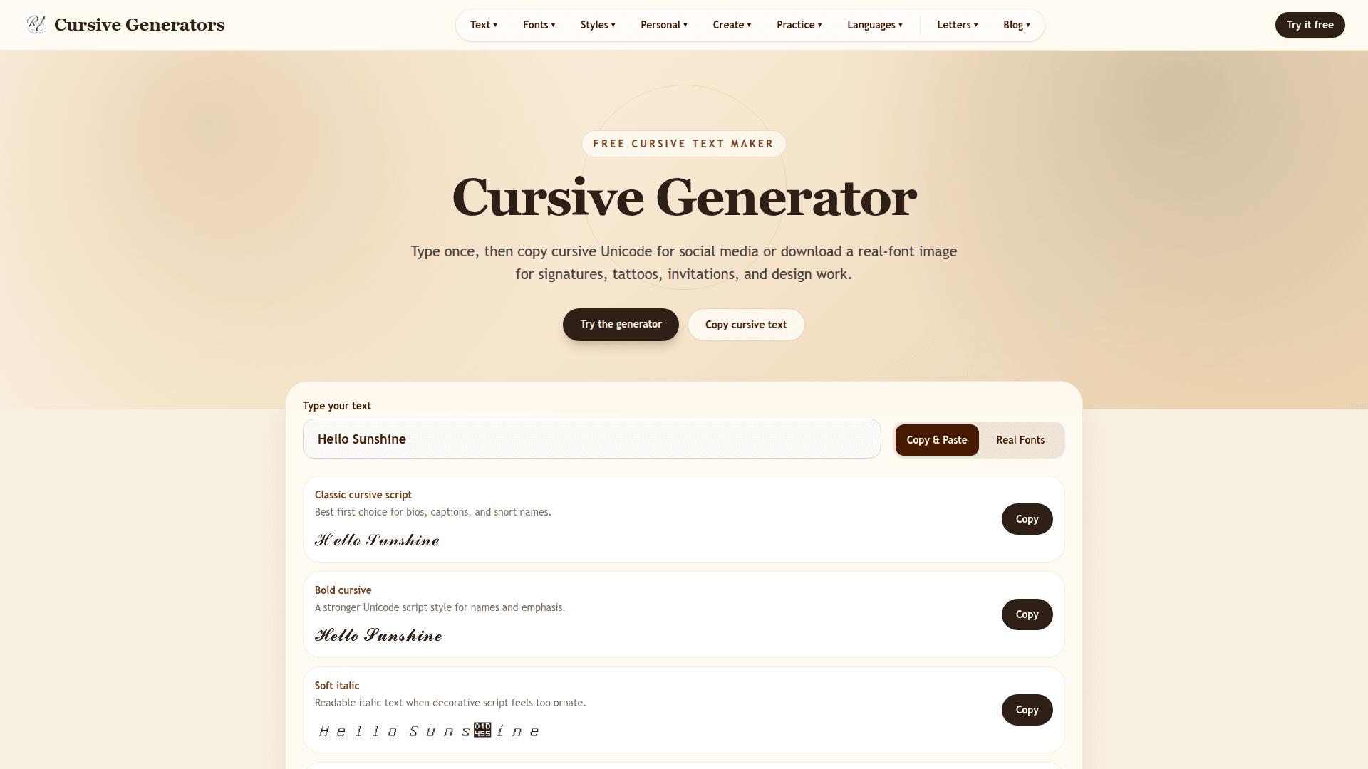 Free Cursive Text Generator