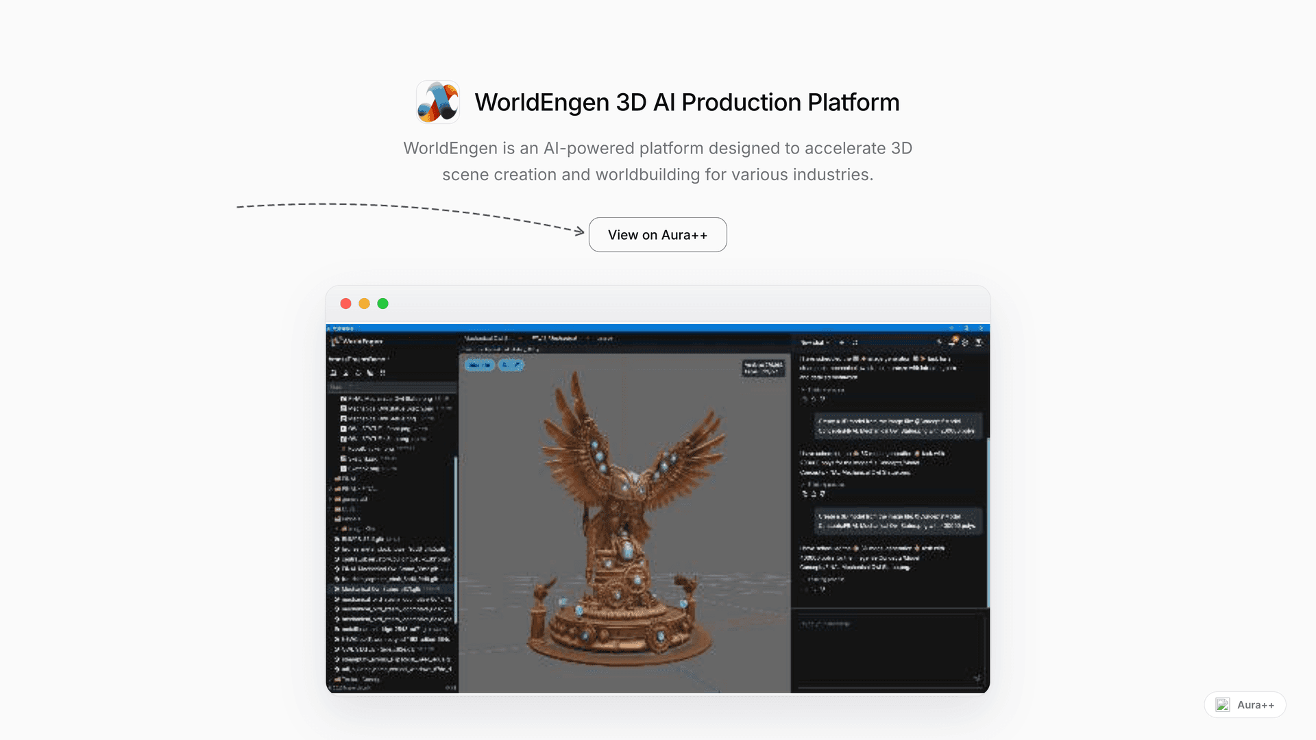 WorldEngen 3D AI Production Platform launch featured image on Aura++