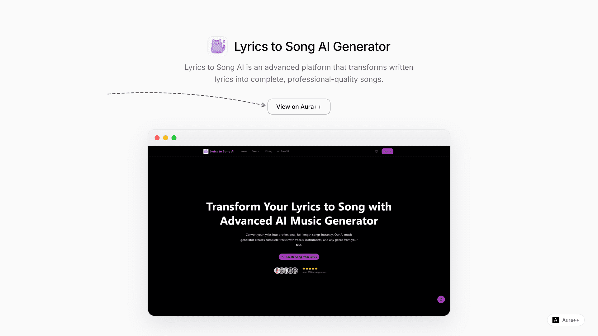 Lyrics to Song AI Generator launch story featured image on Aura++