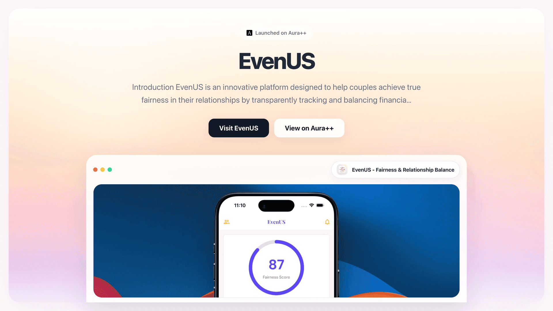EvenUS - Fairness & Relationship Balance launch featured image on Aura++