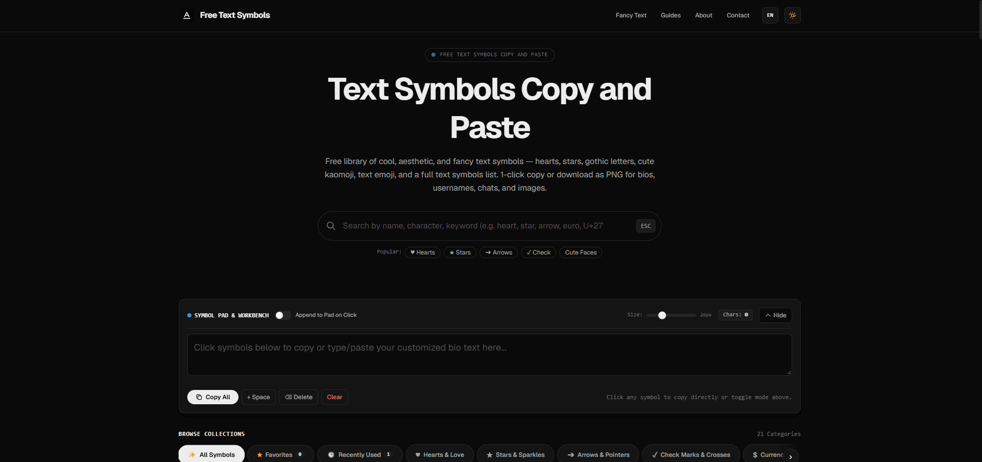 Unicode Text Symbols Library product preview for startup listing on Aura++