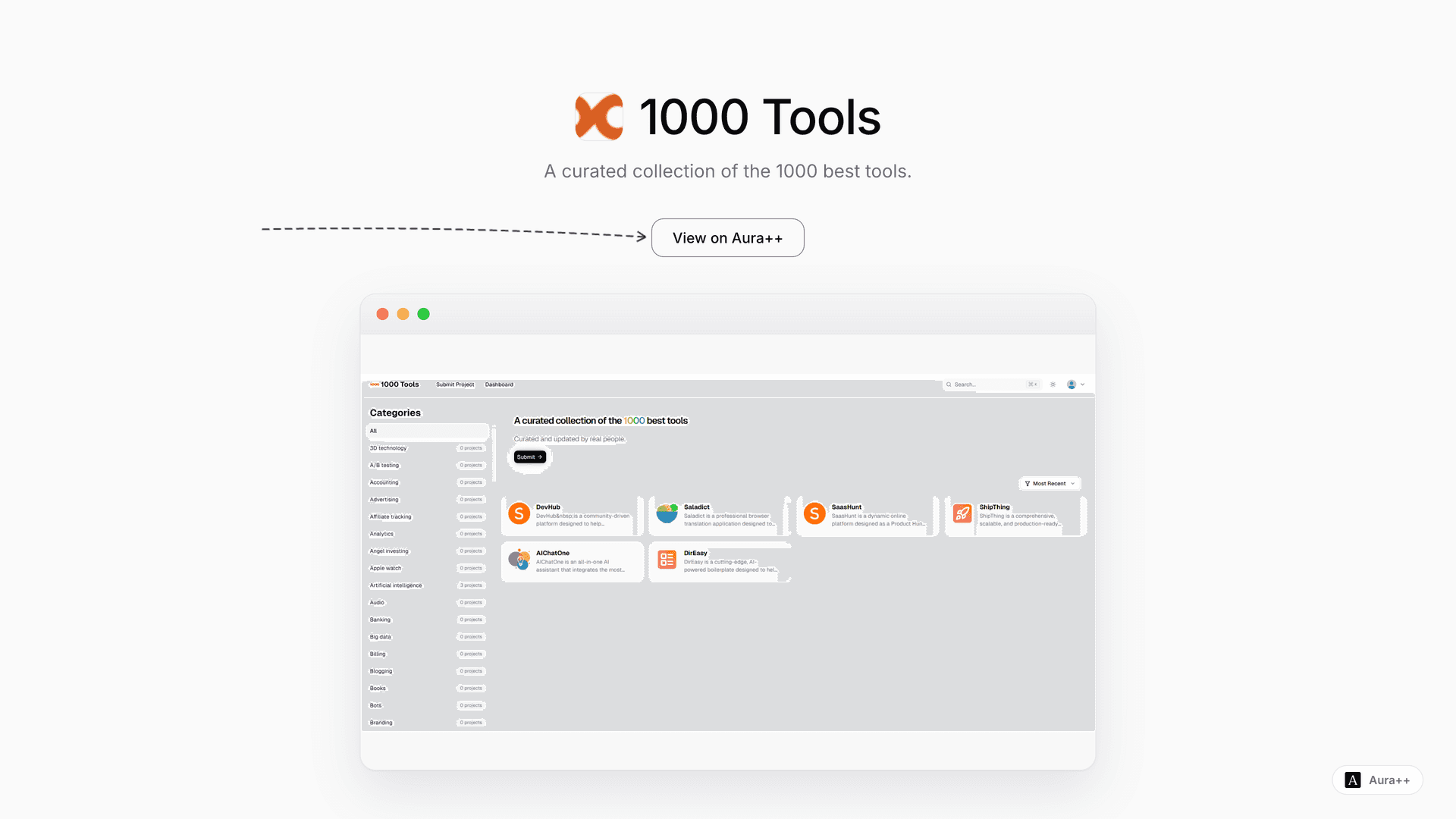 1000 Tools launch story featured image on Aura++